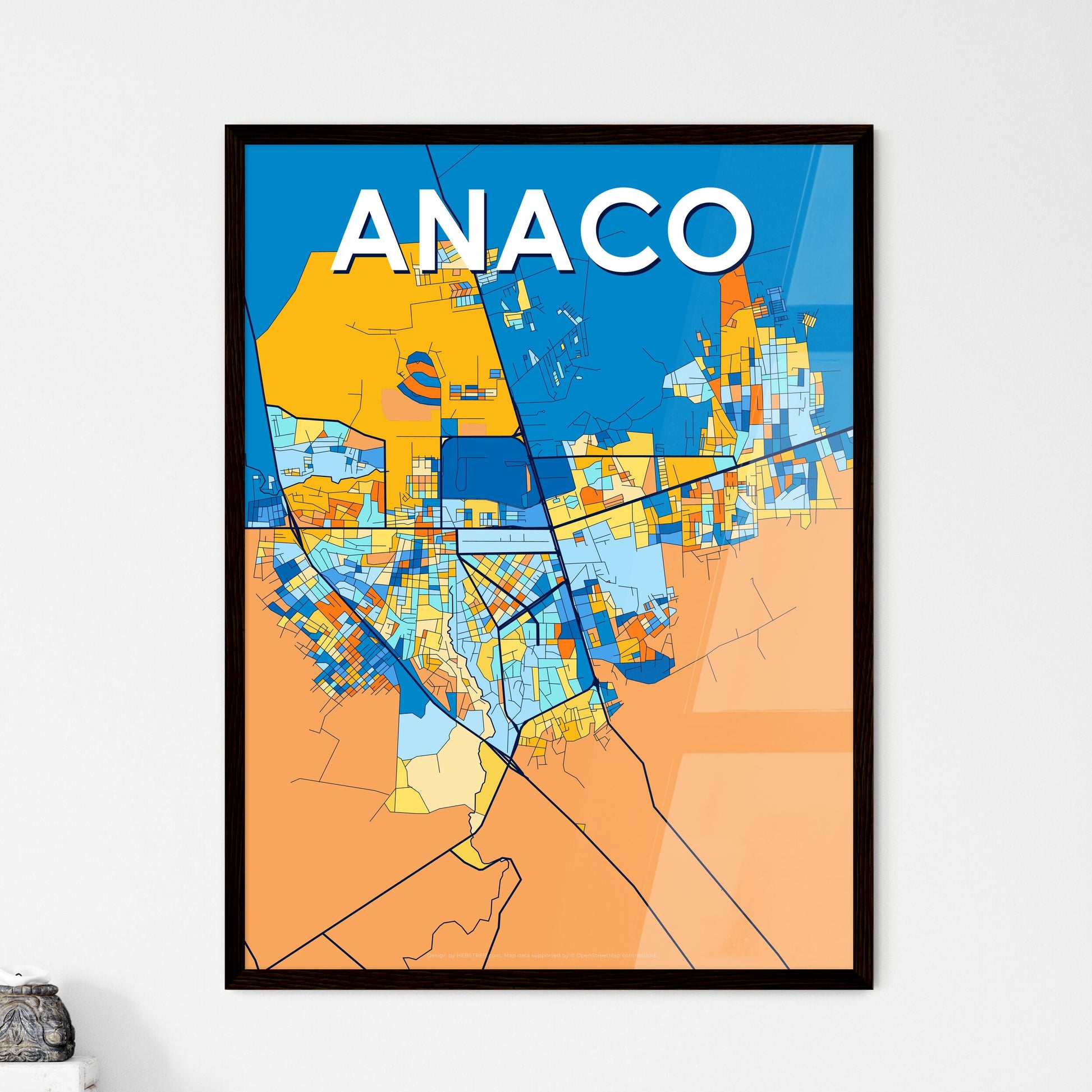 ANACO VENEZUELA Vibrant Colorful Art Map Poster Blue Orange