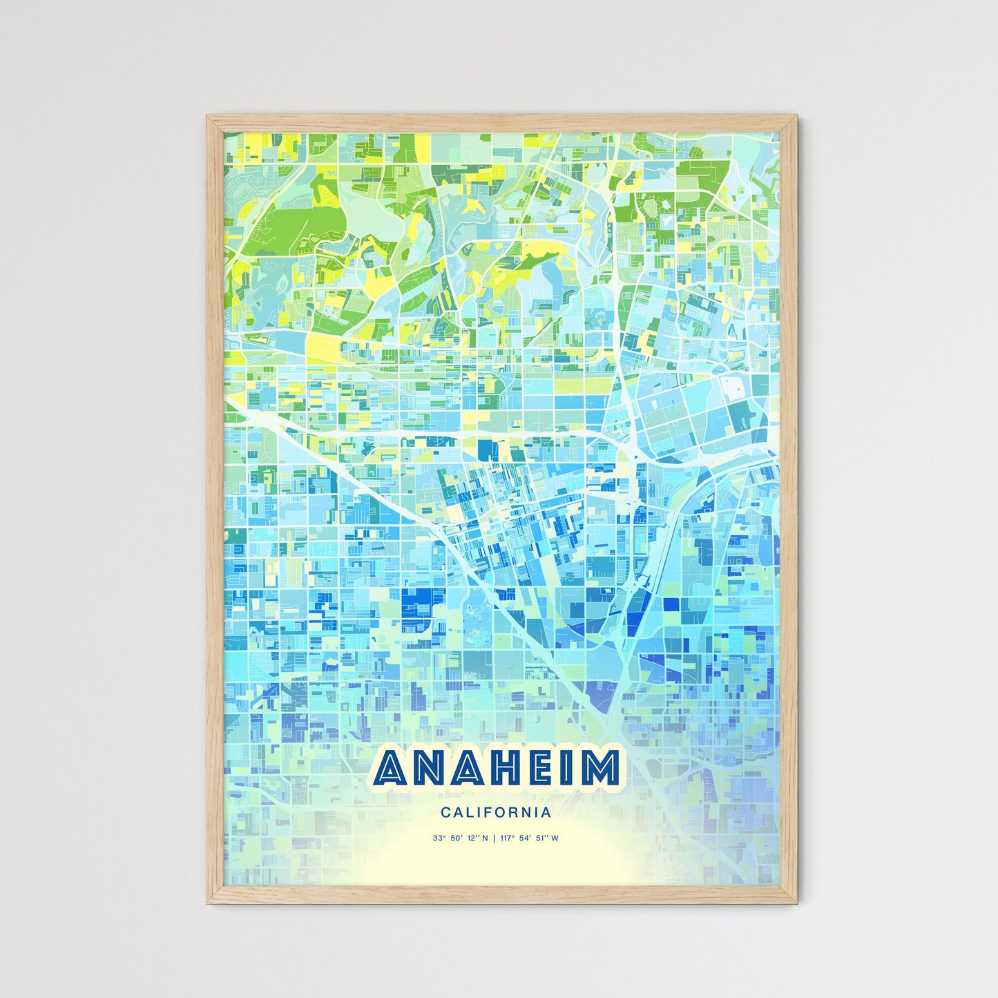 Colorful Anaheim California Fine Art Map Cool Blue