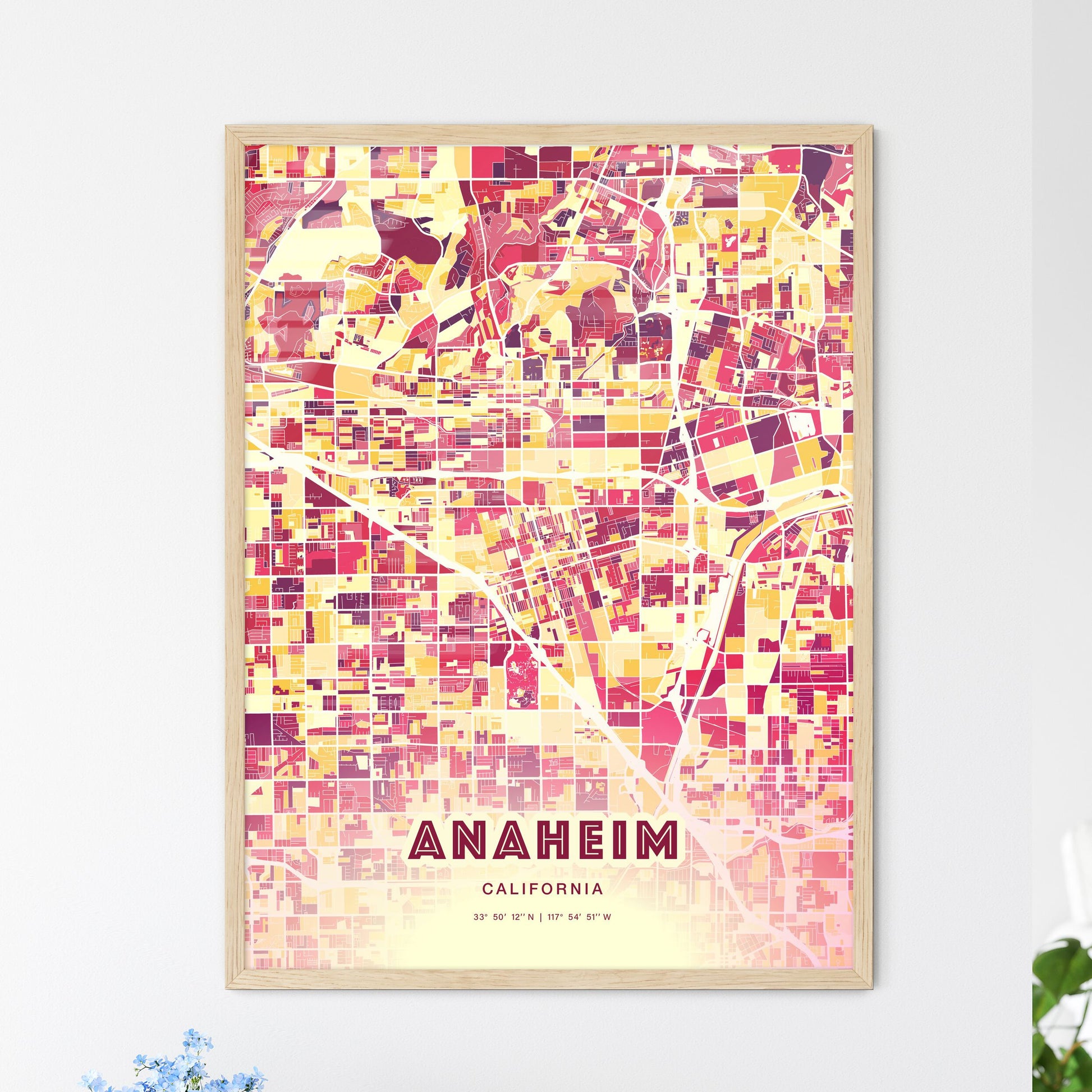 Colorful Anaheim California Fine Art Map Hot Red
