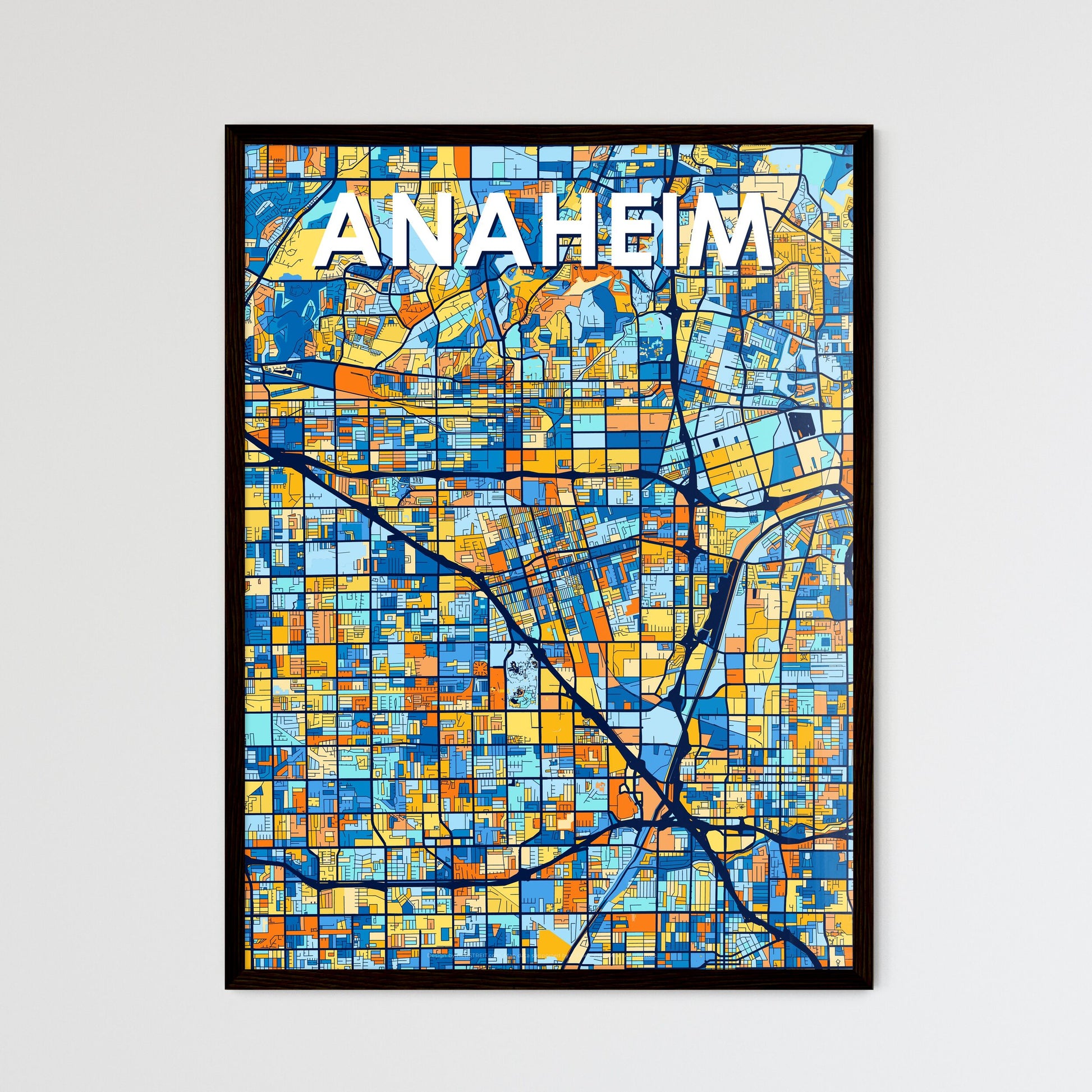 ANAHEIM CALIFORNIA Vibrant Colorful Art Map Poster Blue Orange