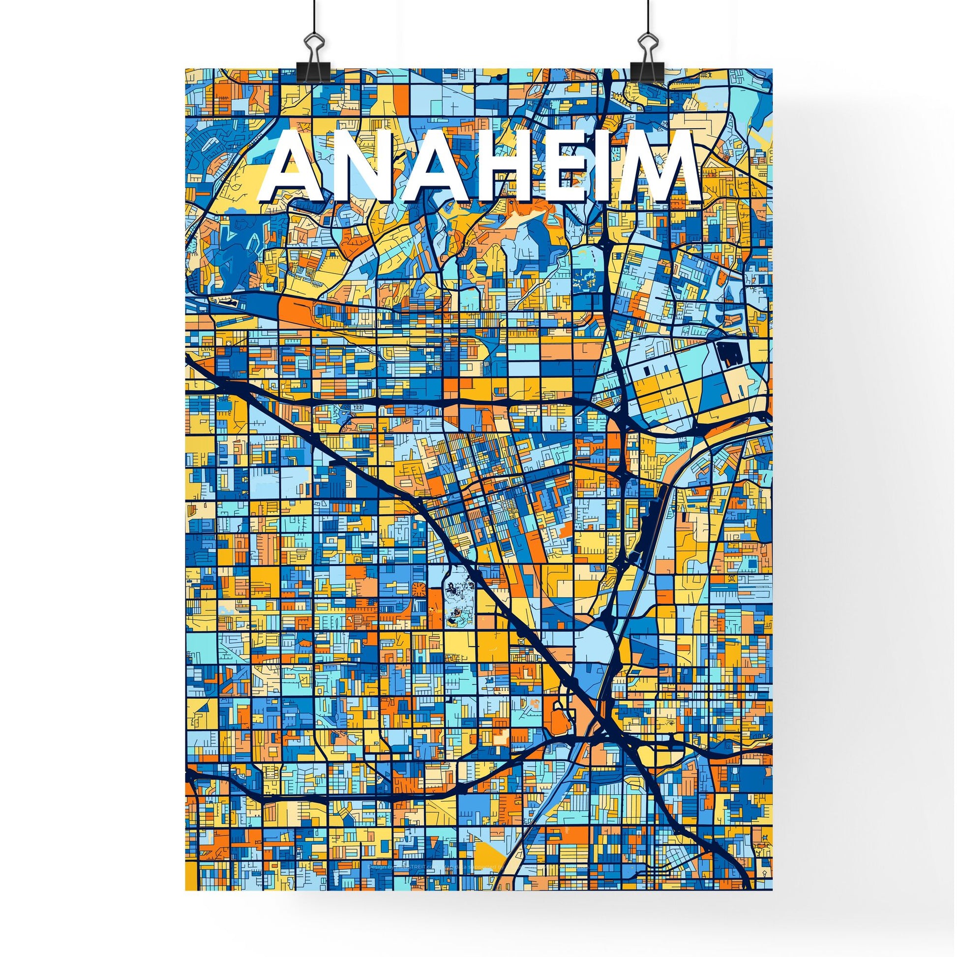 ANAHEIM CALIFORNIA Vibrant Colorful Art Map Poster Blue Orange