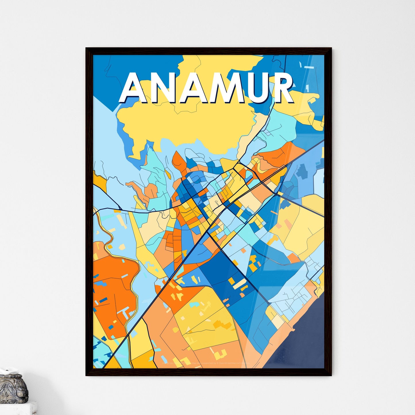 ANAMUR TURKEY Vibrant Colorful Art Map Poster Blue Orange