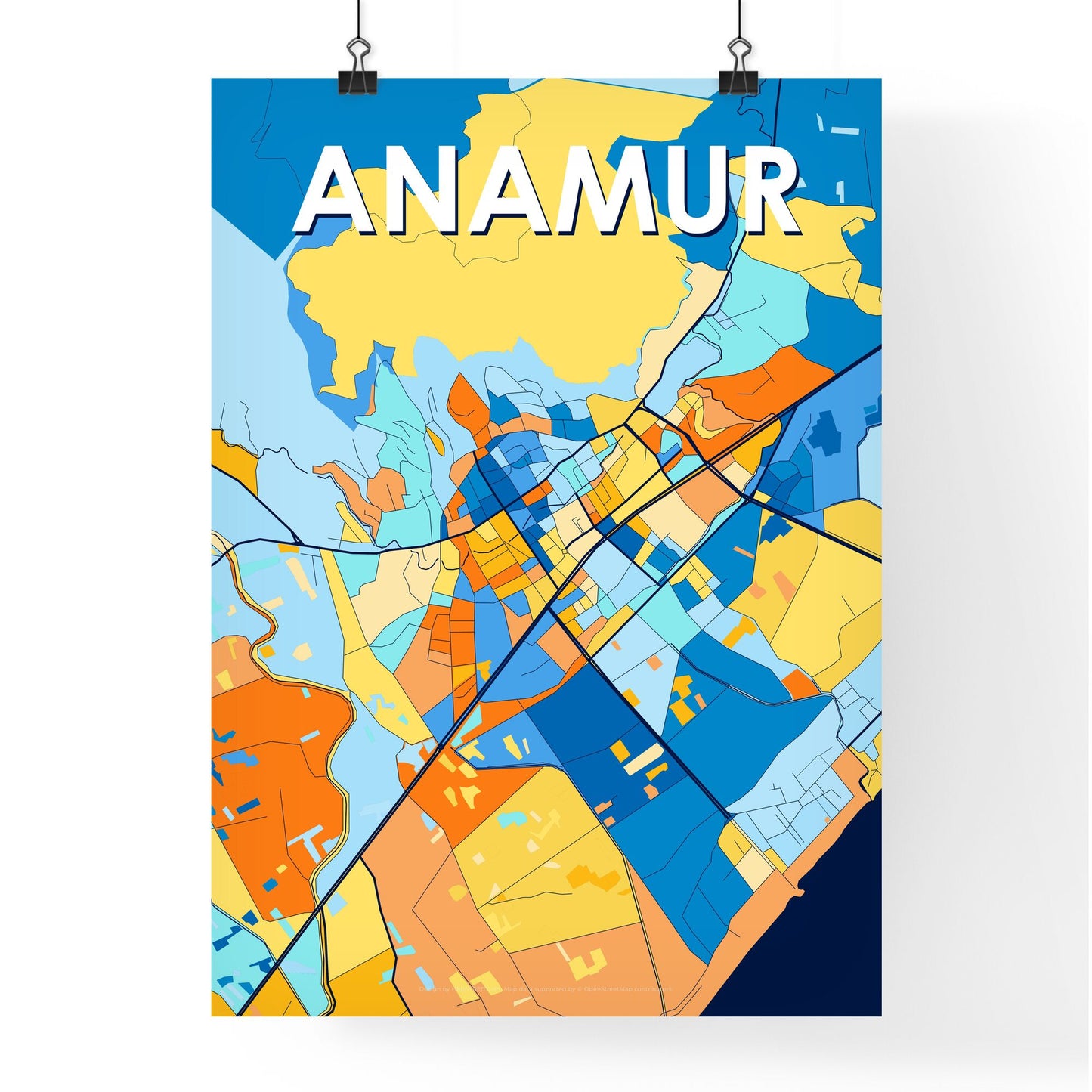 ANAMUR TURKEY Vibrant Colorful Art Map Poster Blue Orange