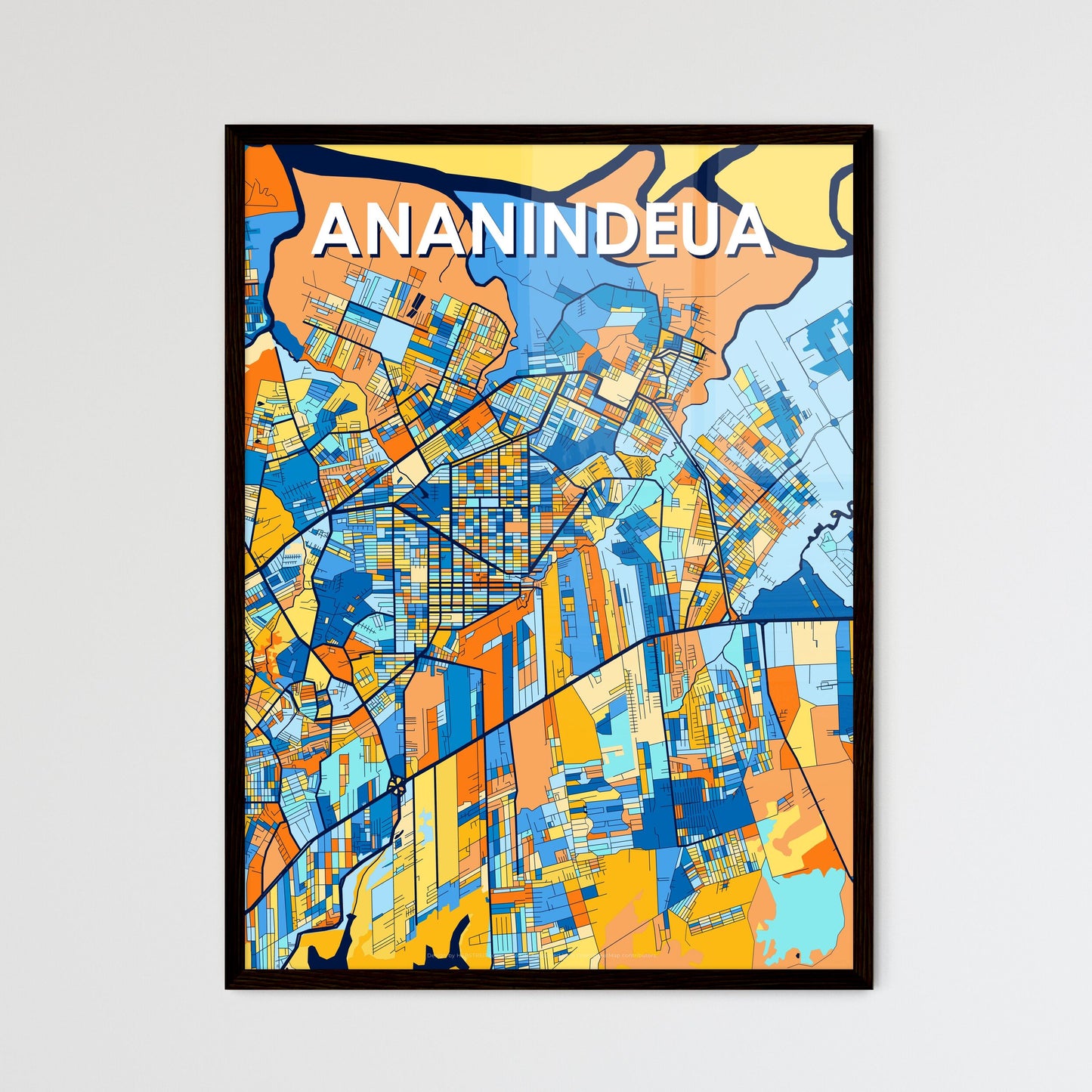 ANANINDEUA BRAZIL Vibrant Colorful Art Map Poster Blue Orange