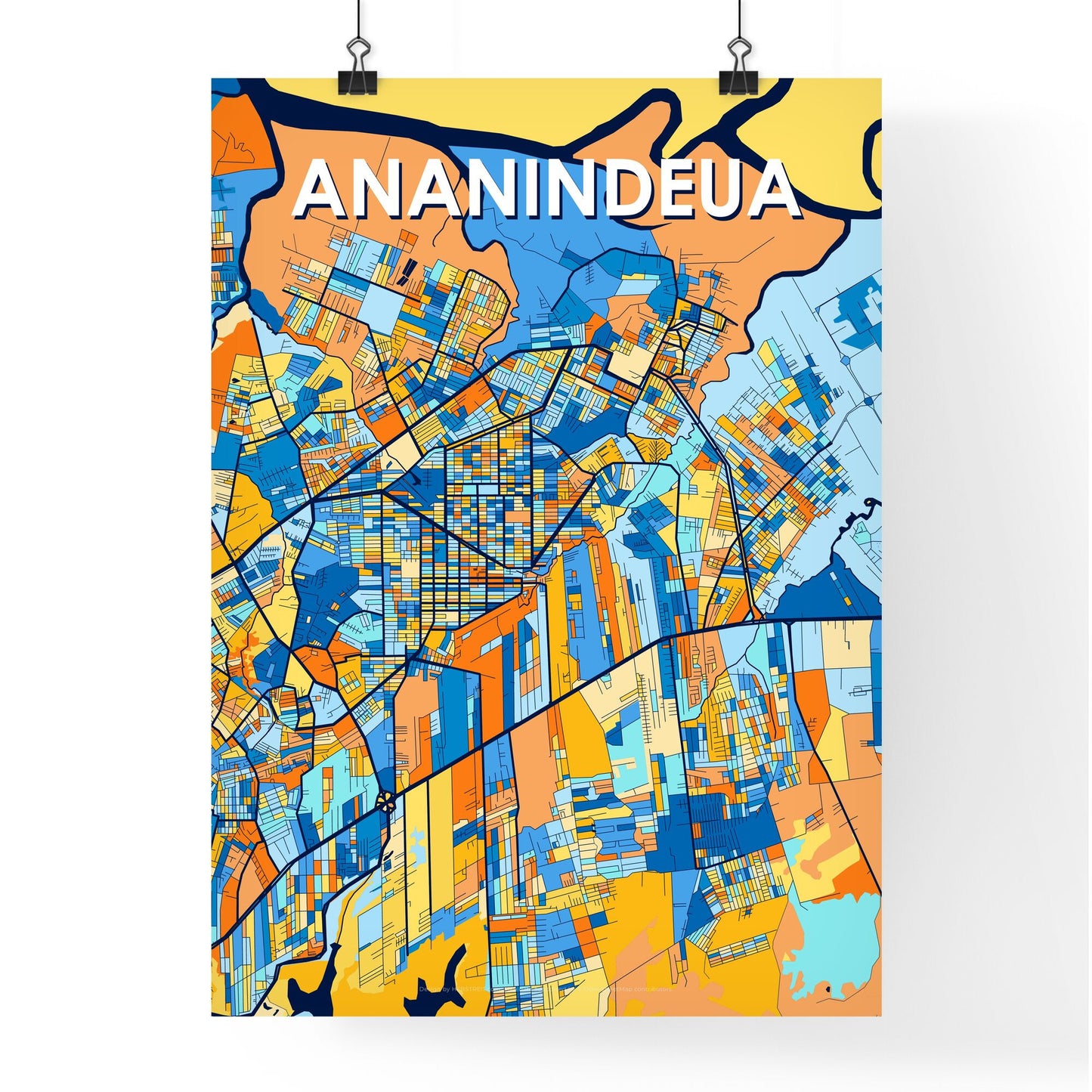 ANANINDEUA BRAZIL Vibrant Colorful Art Map Poster Blue Orange