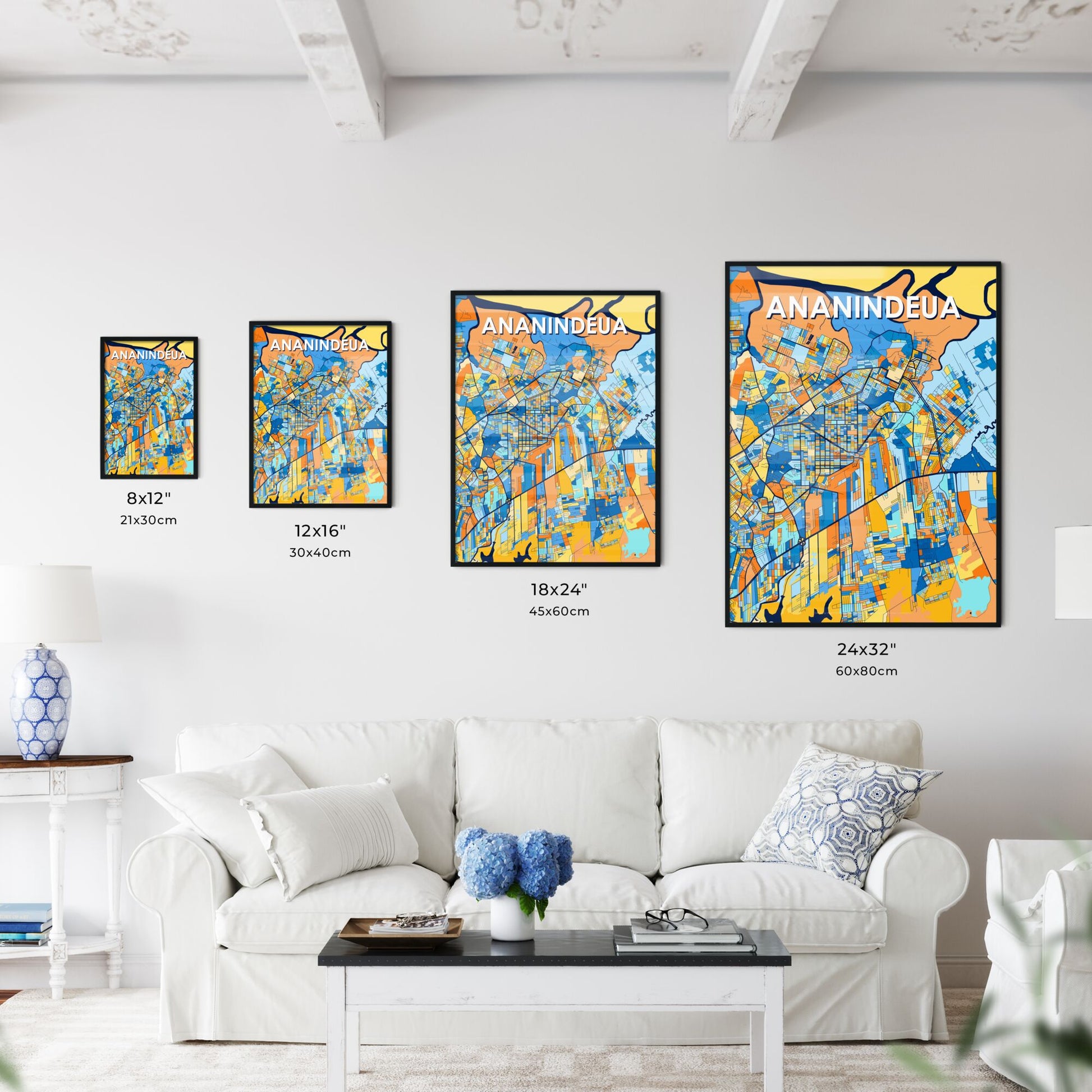 ANANINDEUA BRAZIL Vibrant Colorful Art Map Poster Blue Orange