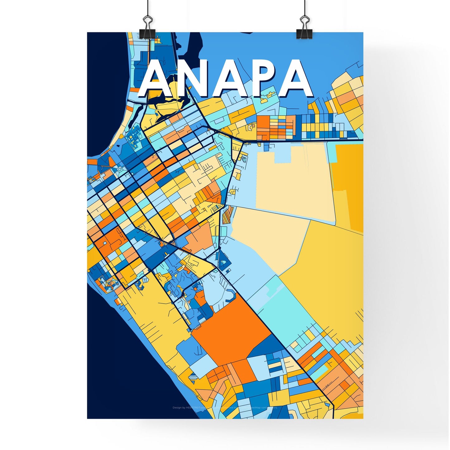 ANAPA RUSSIA Vibrant Colorful Art Map Poster Blue Orange