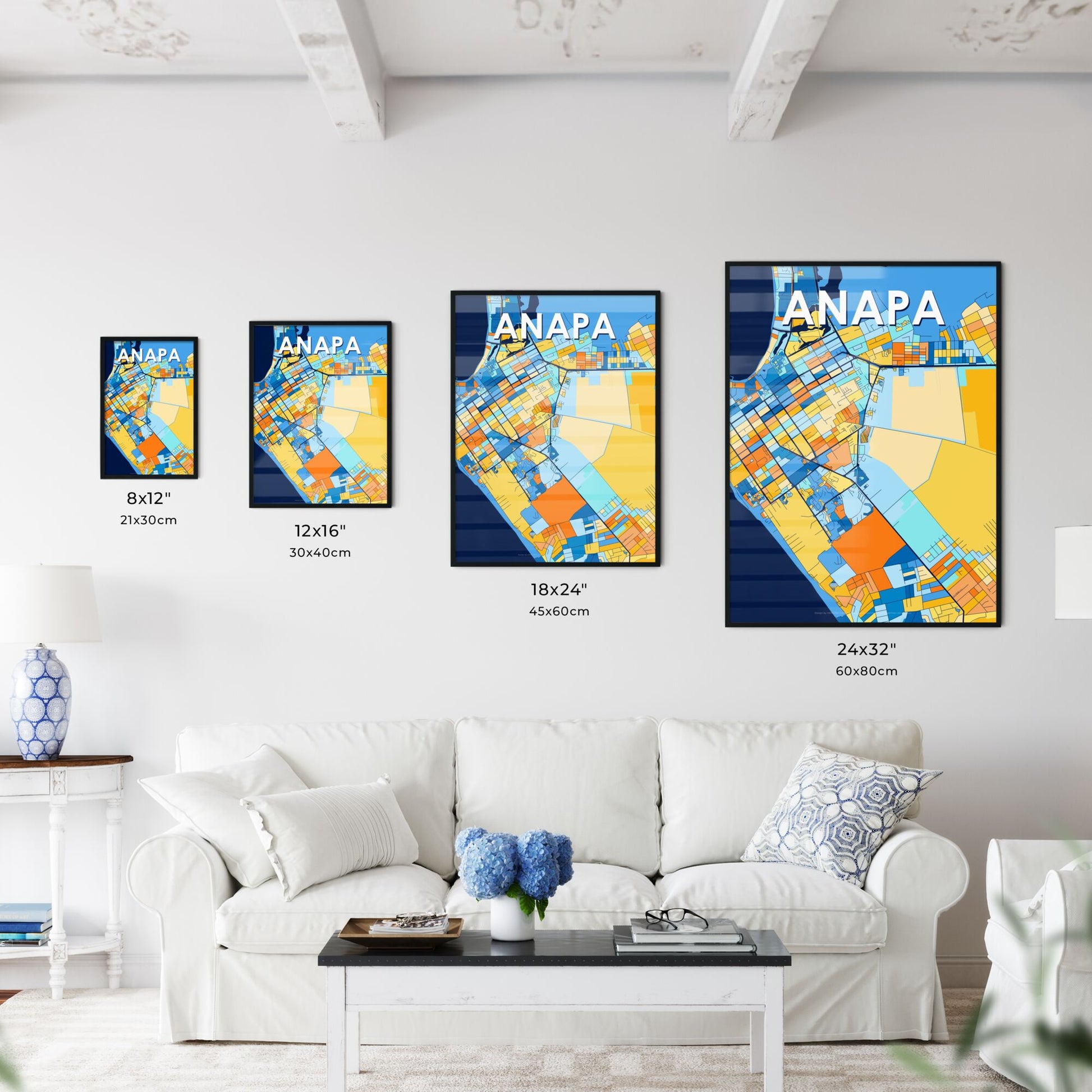 ANAPA RUSSIA Vibrant Colorful Art Map Poster Blue Orange