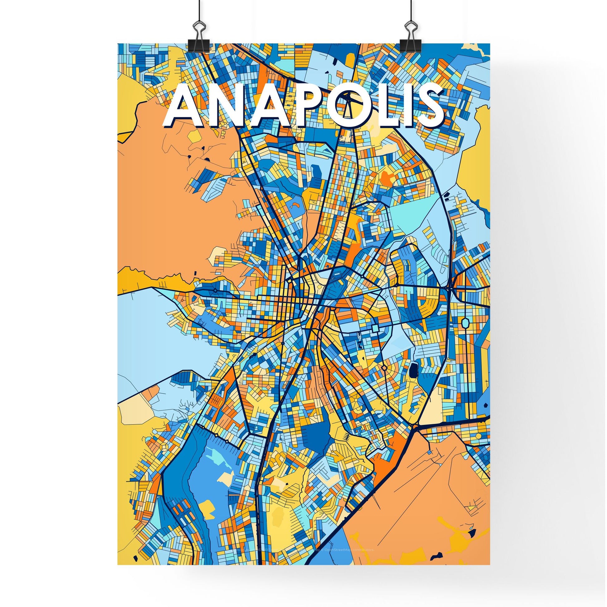 ANAPOLIS BRAZIL Vibrant Colorful Art Map Poster Blue Orange