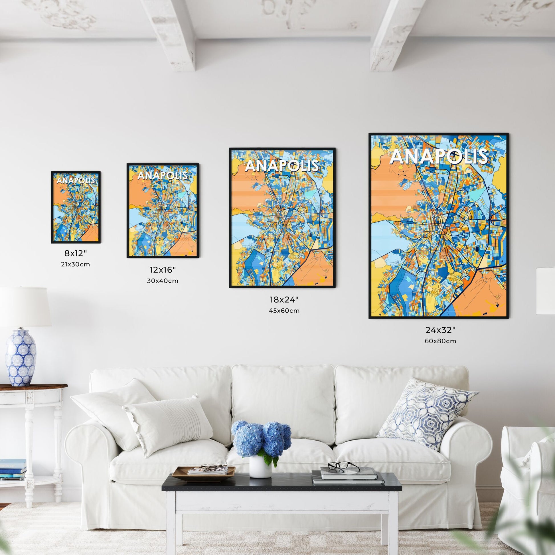 ANAPOLIS BRAZIL Vibrant Colorful Art Map Poster Blue Orange