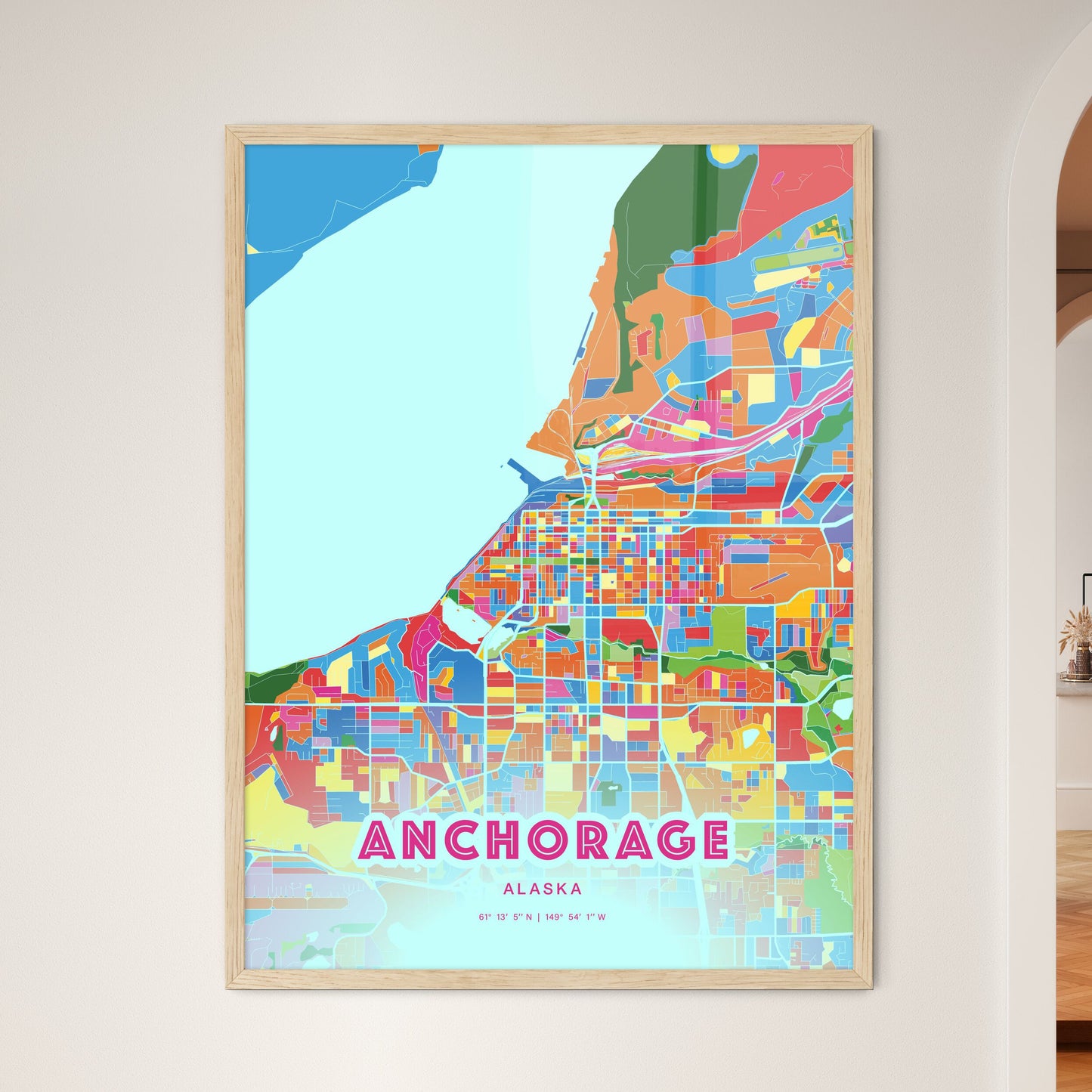 Colorful Anchorage Alaska Fine Art Map Crazy Colors
