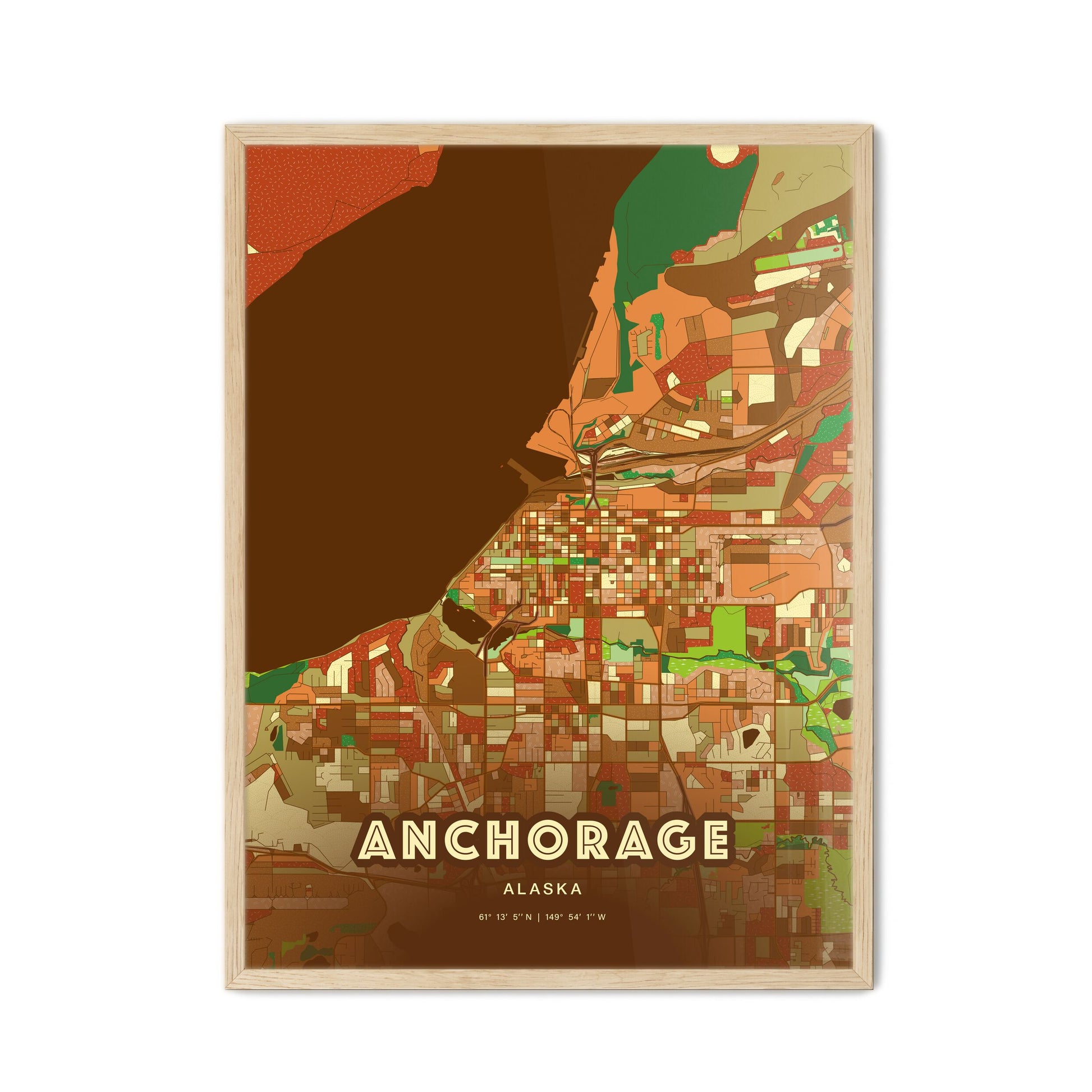 Colorful Anchorage Alaska Fine Art Map Farmhouse