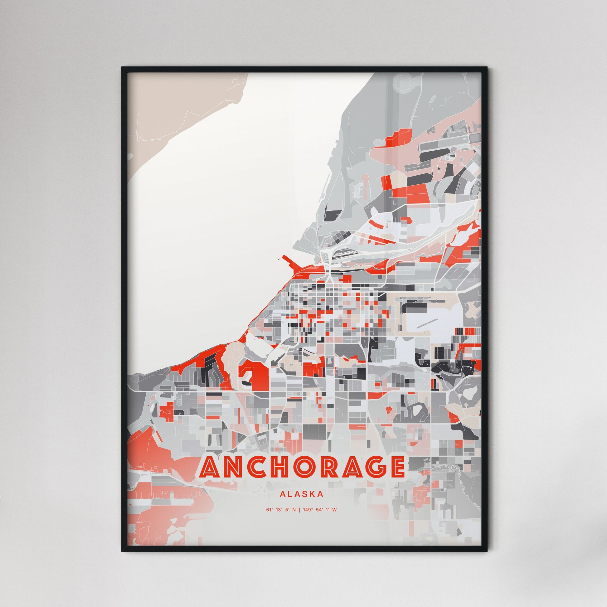 Colorful Anchorage Alaska Fine Art Map Modern Expressive