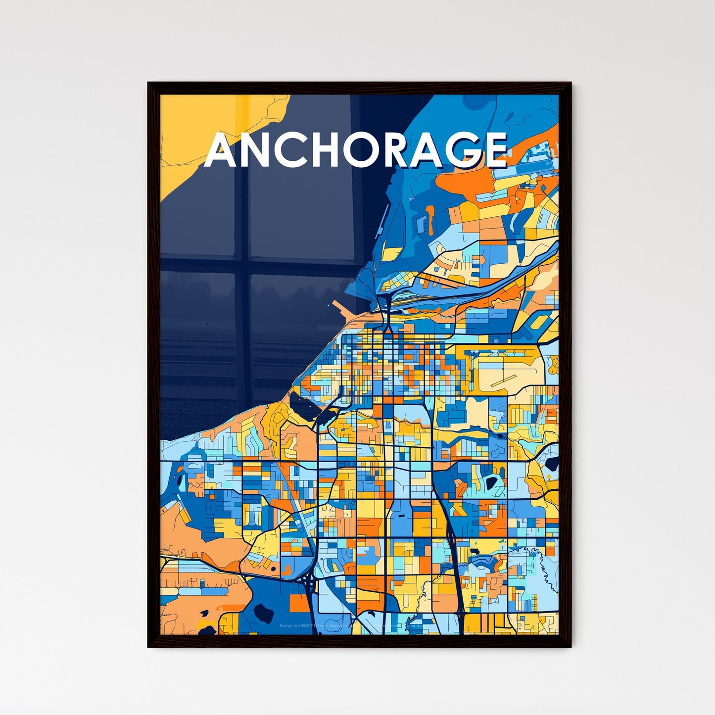 ANCHORAGE ALASKA Vibrant Colorful Art Map Poster Blue Orange
