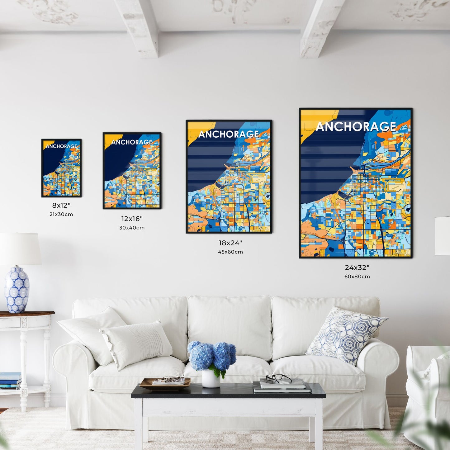 ANCHORAGE ALASKA Vibrant Colorful Art Map Poster Blue Orange