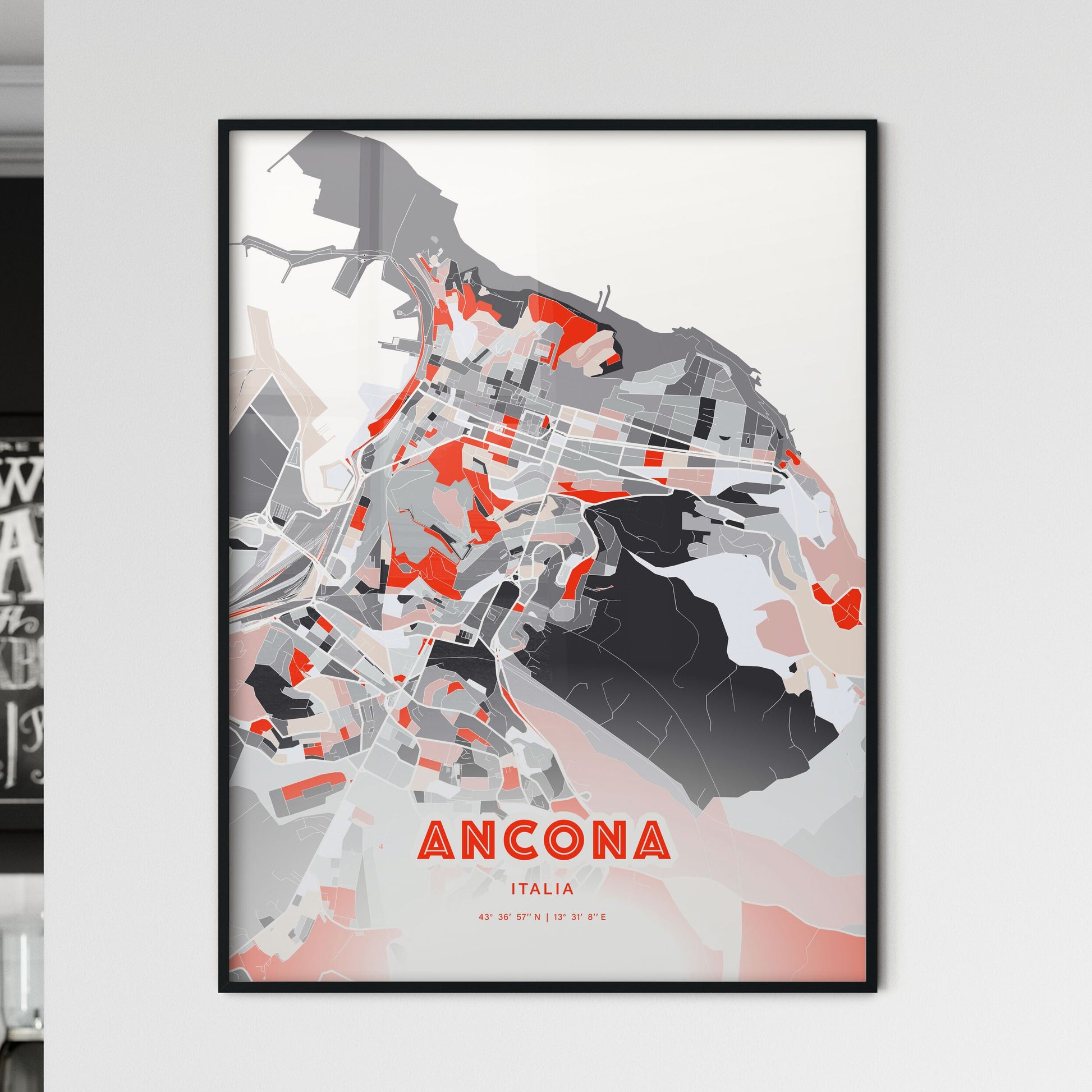 Colorful Ancona Italy Fine Art Map Modern Expressive