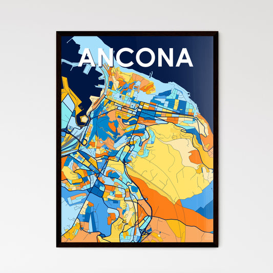 ANCONA ITALY Vibrant Colorful Art Map Poster Blue Orange