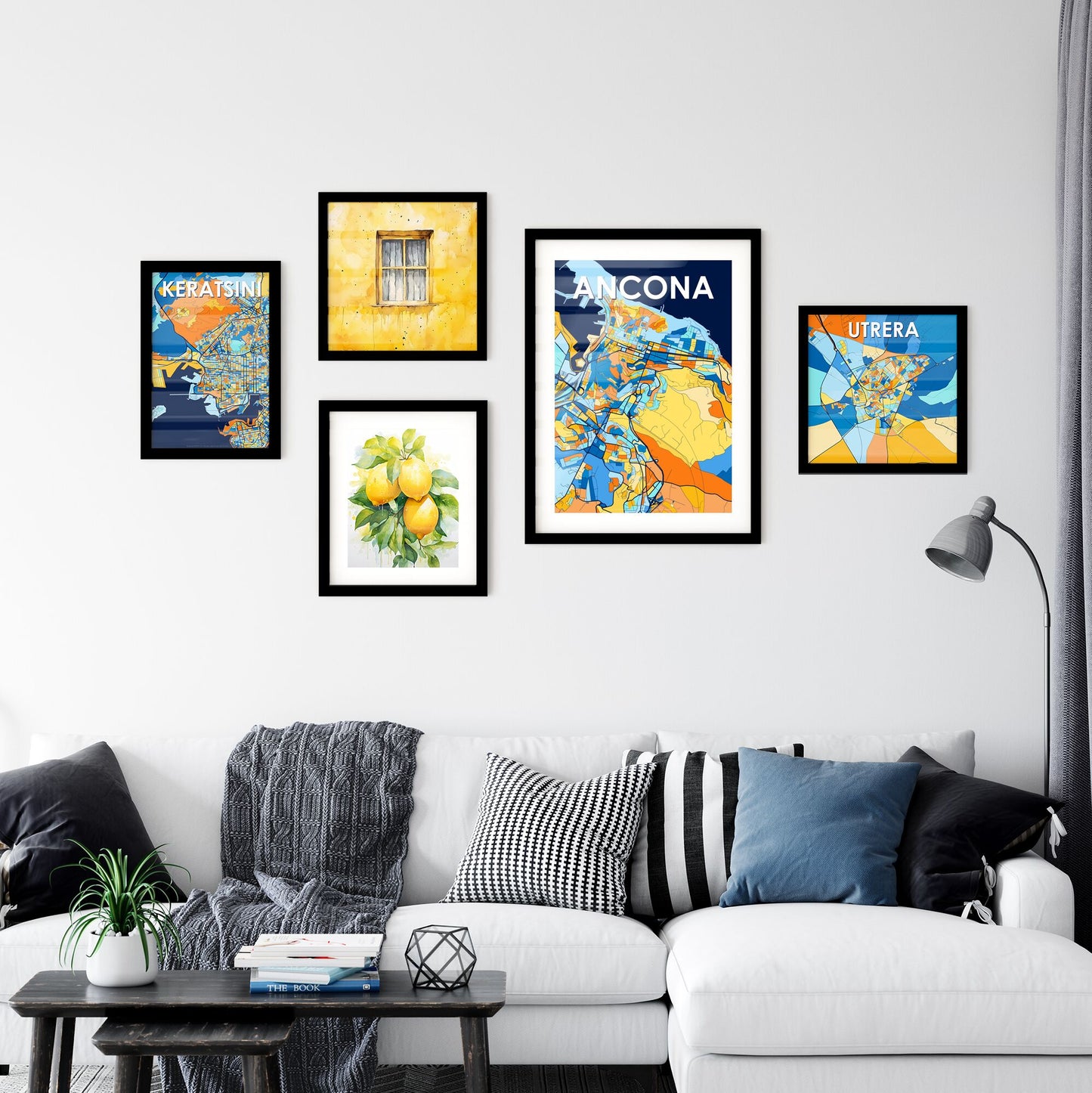 ANCONA ITALY Vibrant Colorful Art Map Poster Blue Orange