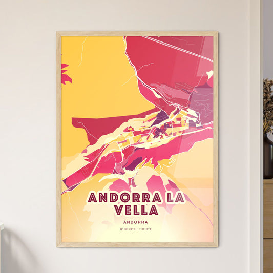 Colorful Andorra La Vella Andorra Fine Art Map Hot Red