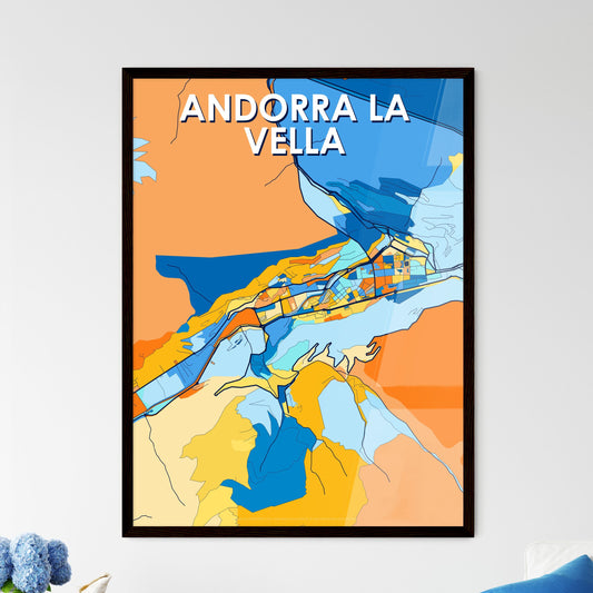 ANDORRA LA VELLA ANDORRA Vibrant Colorful Art Map Poster Blue Orange