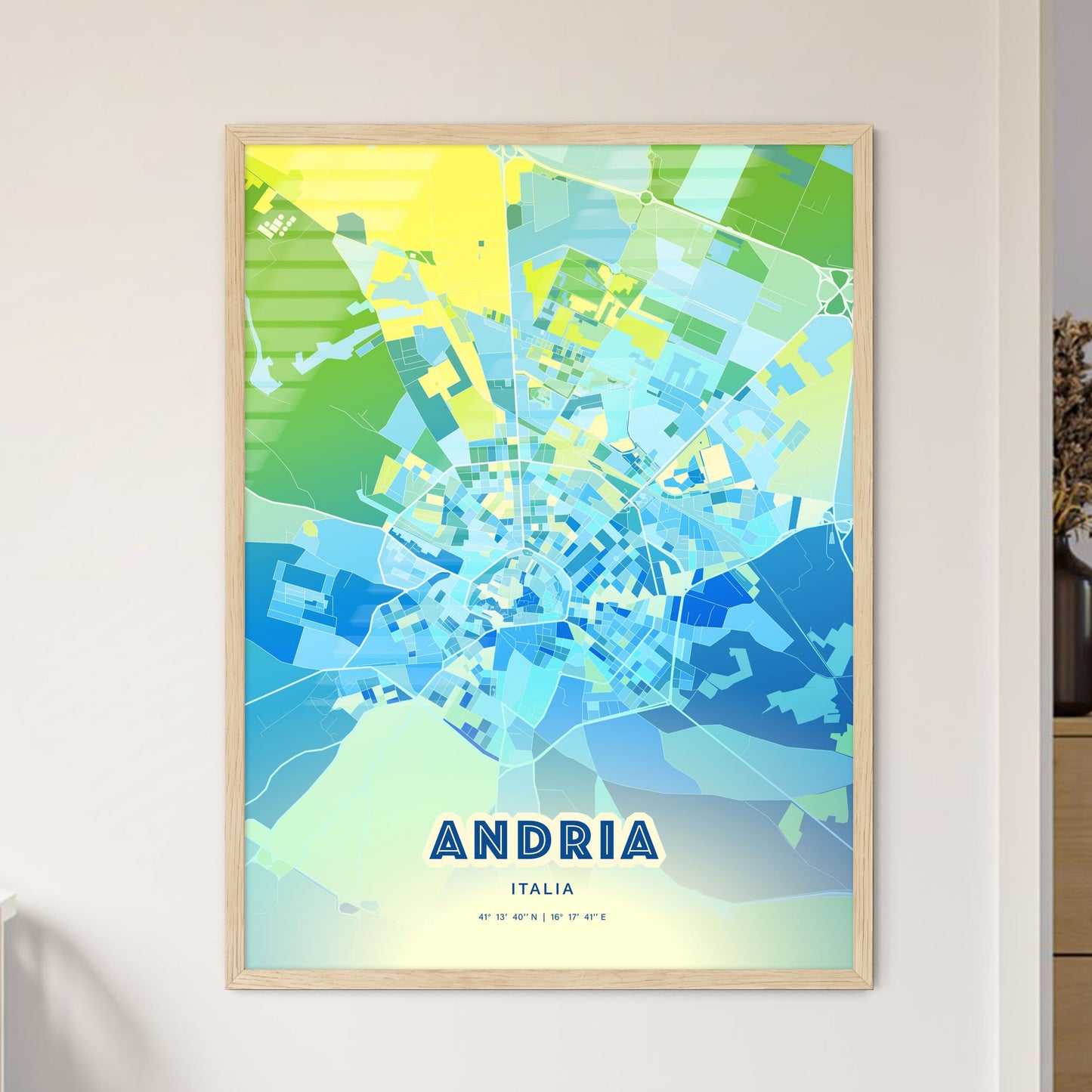 Colorful Andria Italy Fine Art Map Cool Blue