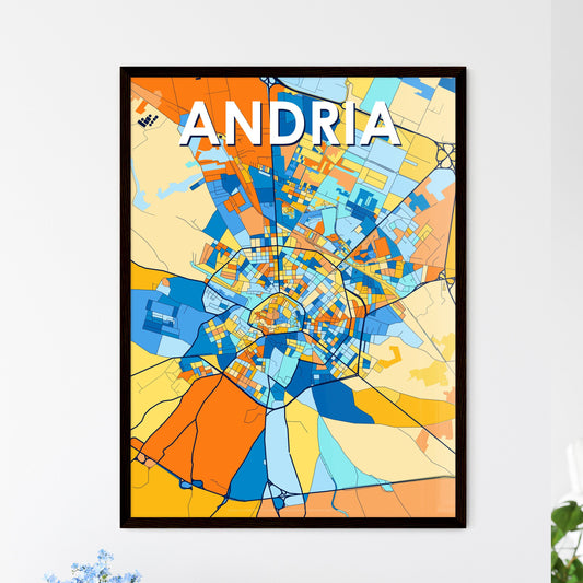 ANDRIA ITALY Vibrant Colorful Art Map Poster Blue Orange