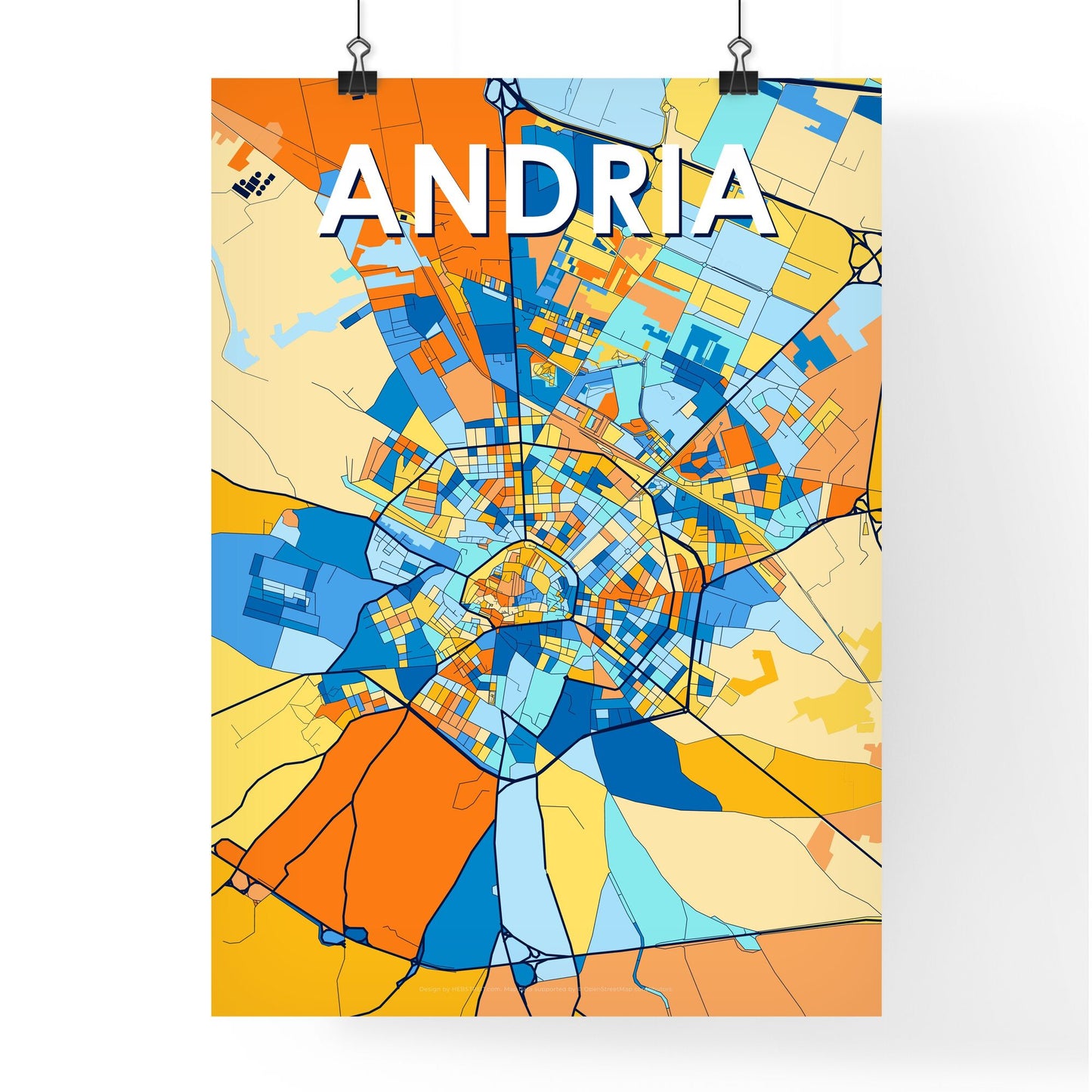 ANDRIA ITALY Vibrant Colorful Art Map Poster Blue Orange