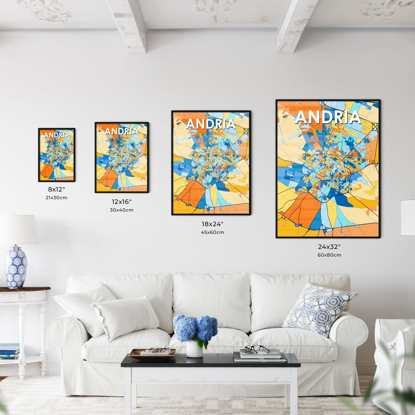 ANDRIA ITALY Vibrant Colorful Art Map Poster Blue Orange