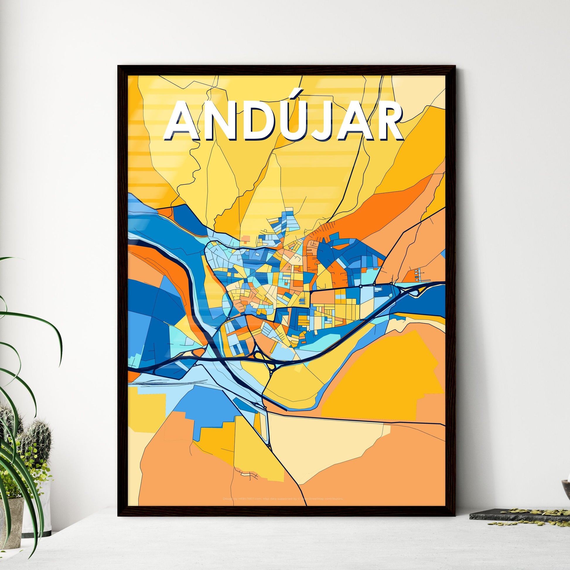 ANDÚJAR SPAIN Vibrant Colorful Art Map Poster Blue Orange