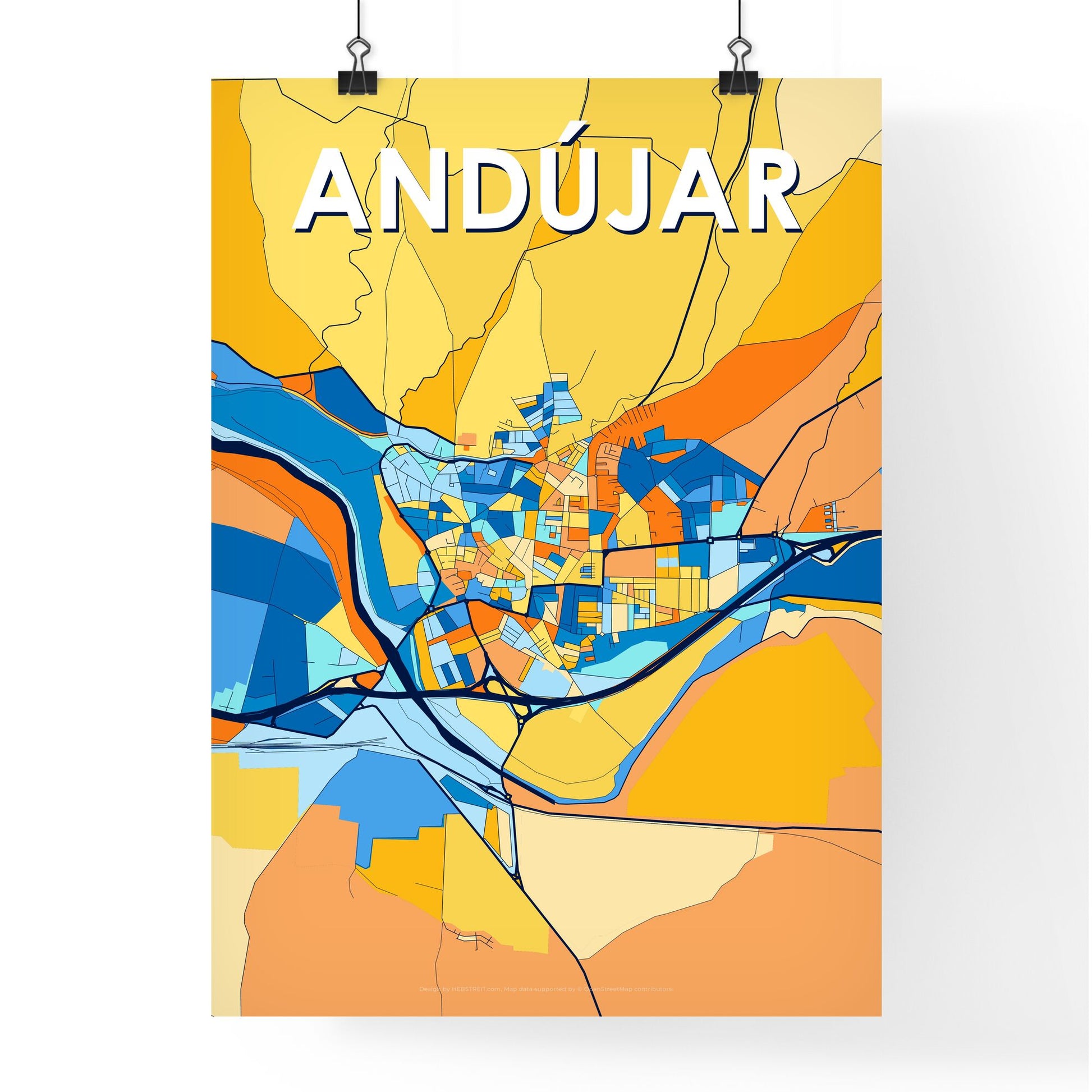 ANDÚJAR SPAIN Vibrant Colorful Art Map Poster Blue Orange