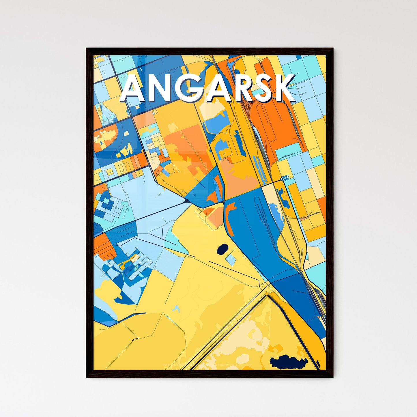 ANGARSK RUSSIA Vibrant Colorful Art Map Poster Blue Orange