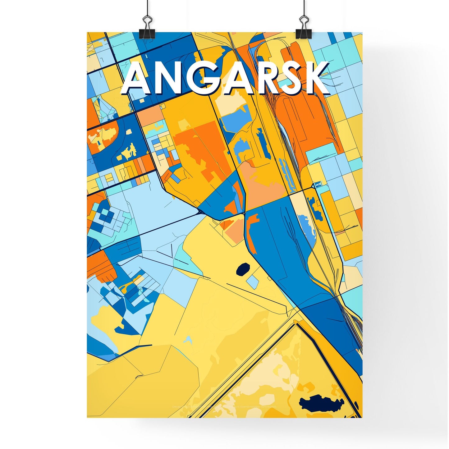 ANGARSK RUSSIA Vibrant Colorful Art Map Poster Blue Orange