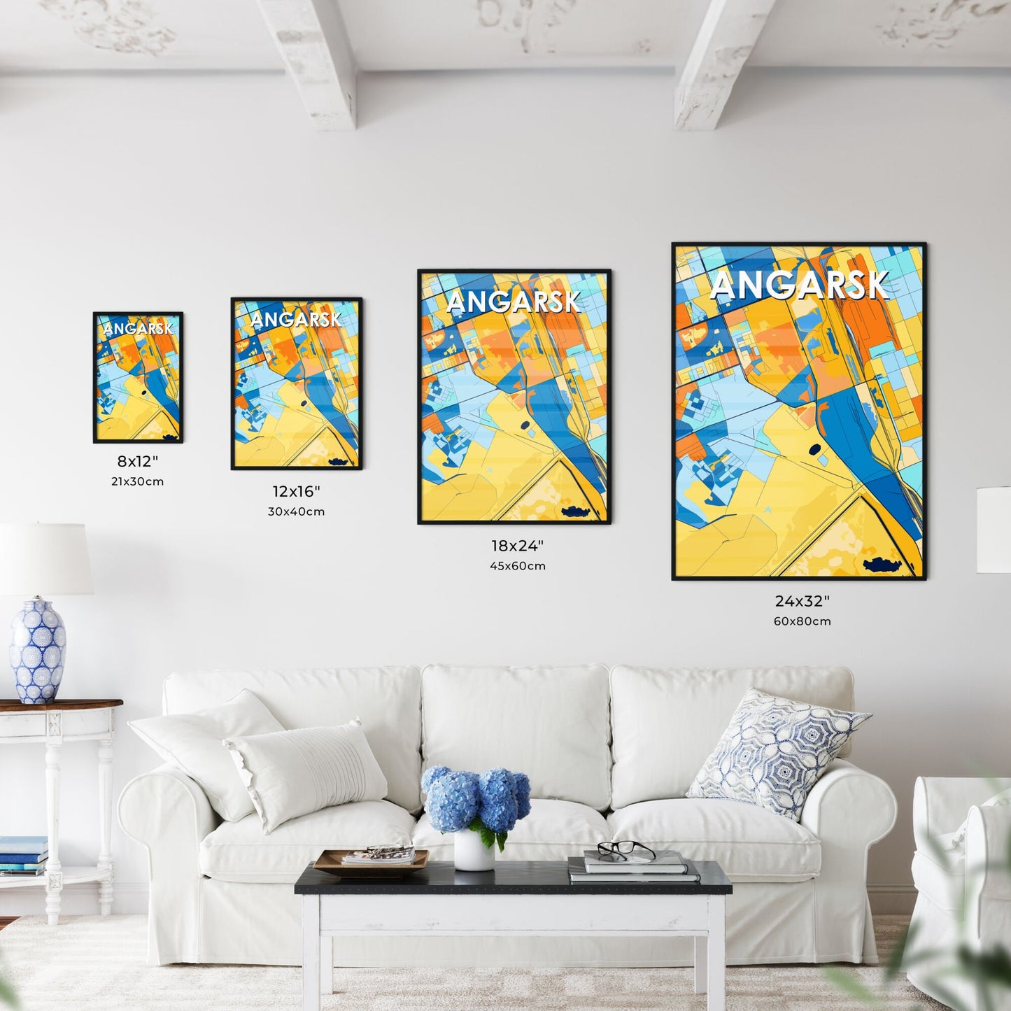 ANGARSK RUSSIA Vibrant Colorful Art Map Poster Blue Orange