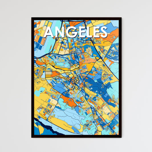 ANGELES PHILIPPINES Vibrant Colorful Art Map Poster Blue Orange