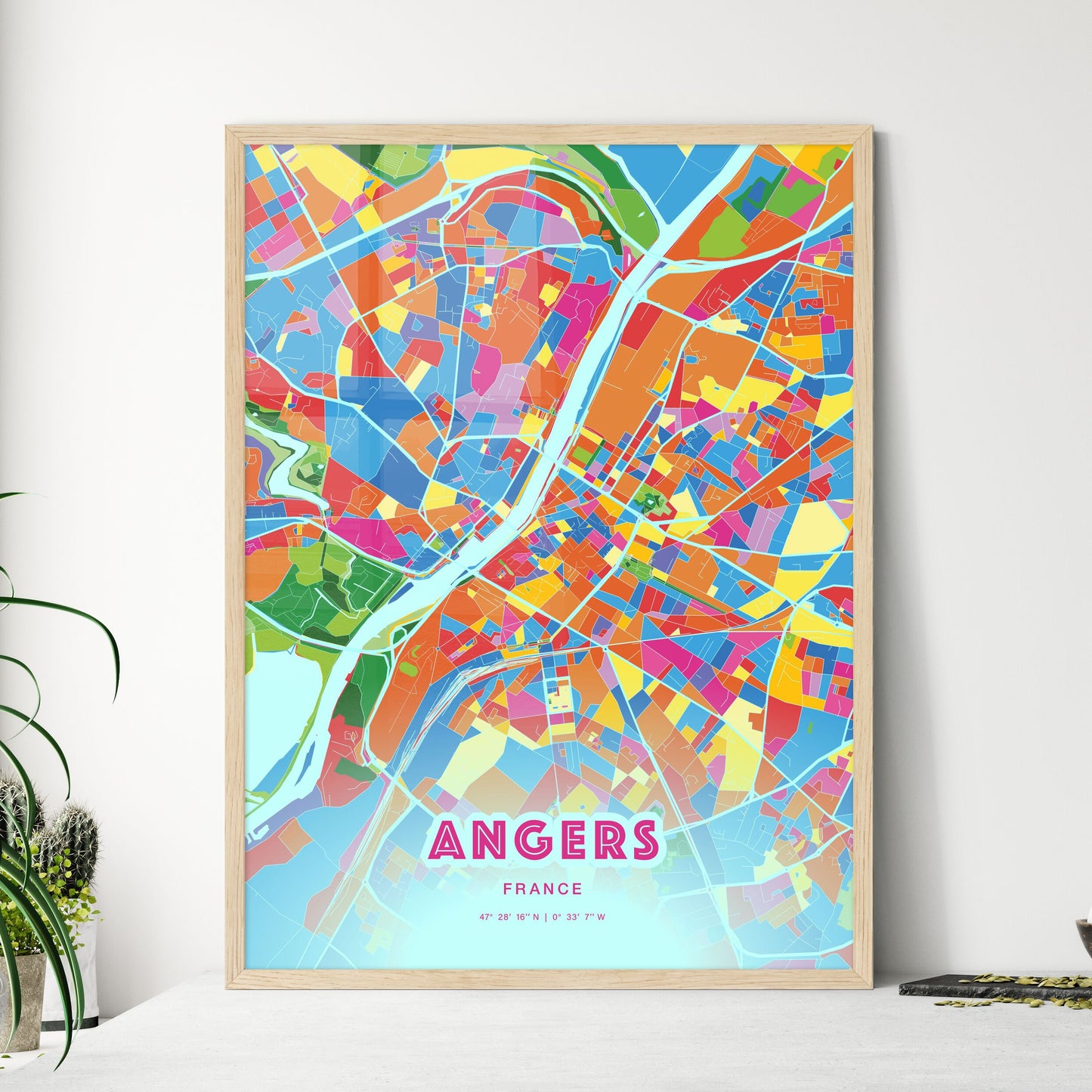 Colorful Angers France Fine Art Map Crazy Colors