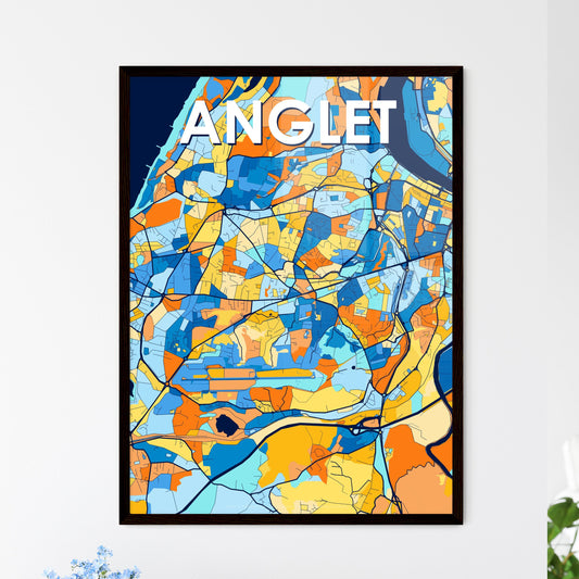 ANGLET FRANCE Vibrant Colorful Art Map Poster Blue Orange