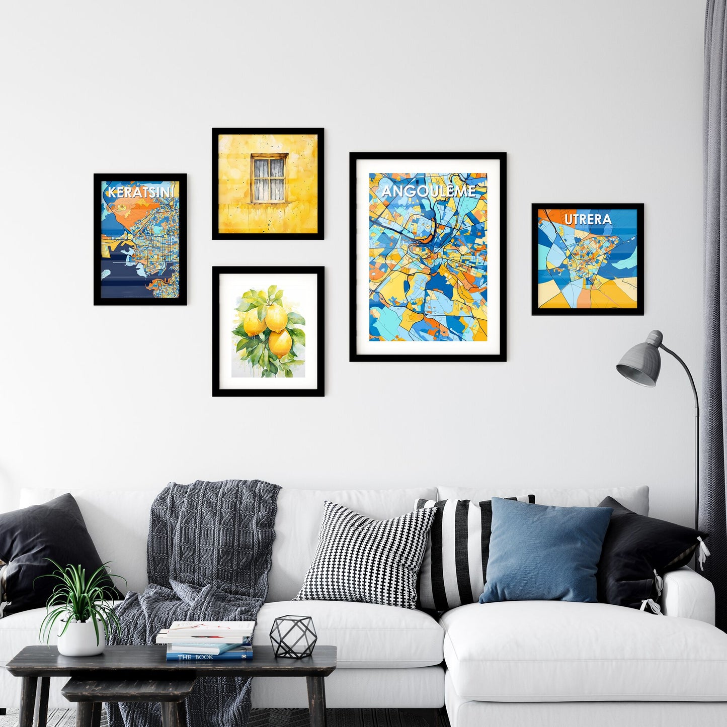 ANGOULÊME FRANCE Vibrant Colorful Art Map Poster Blue Orange