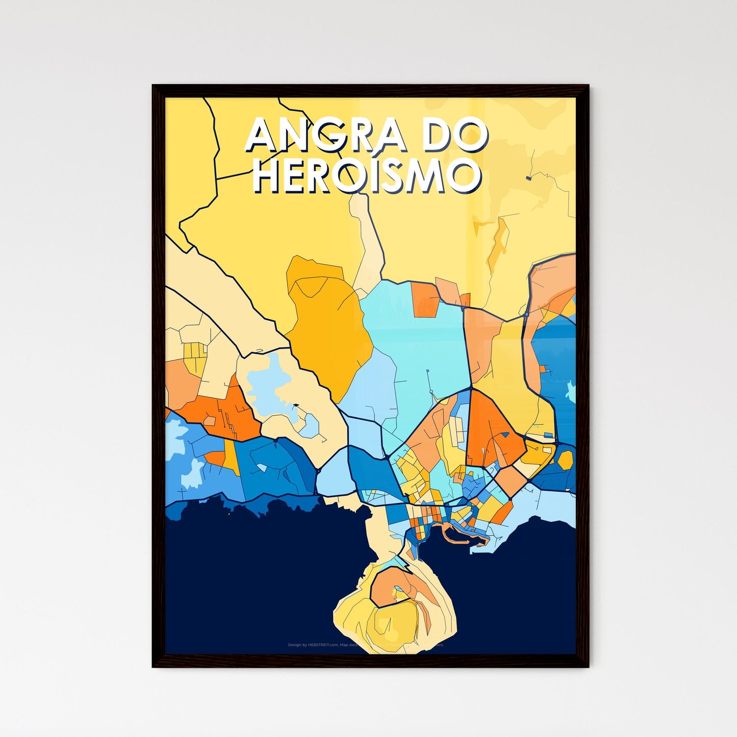 ANGRA DO HEROÍSMO PORTUGAL Vibrant Colorful Art Map Poster Blue Orange