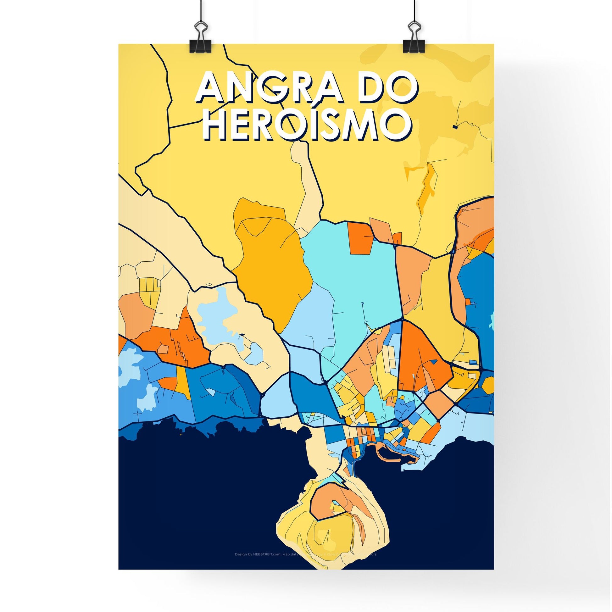 ANGRA DO HEROÍSMO PORTUGAL Vibrant Colorful Art Map Poster Blue Orange