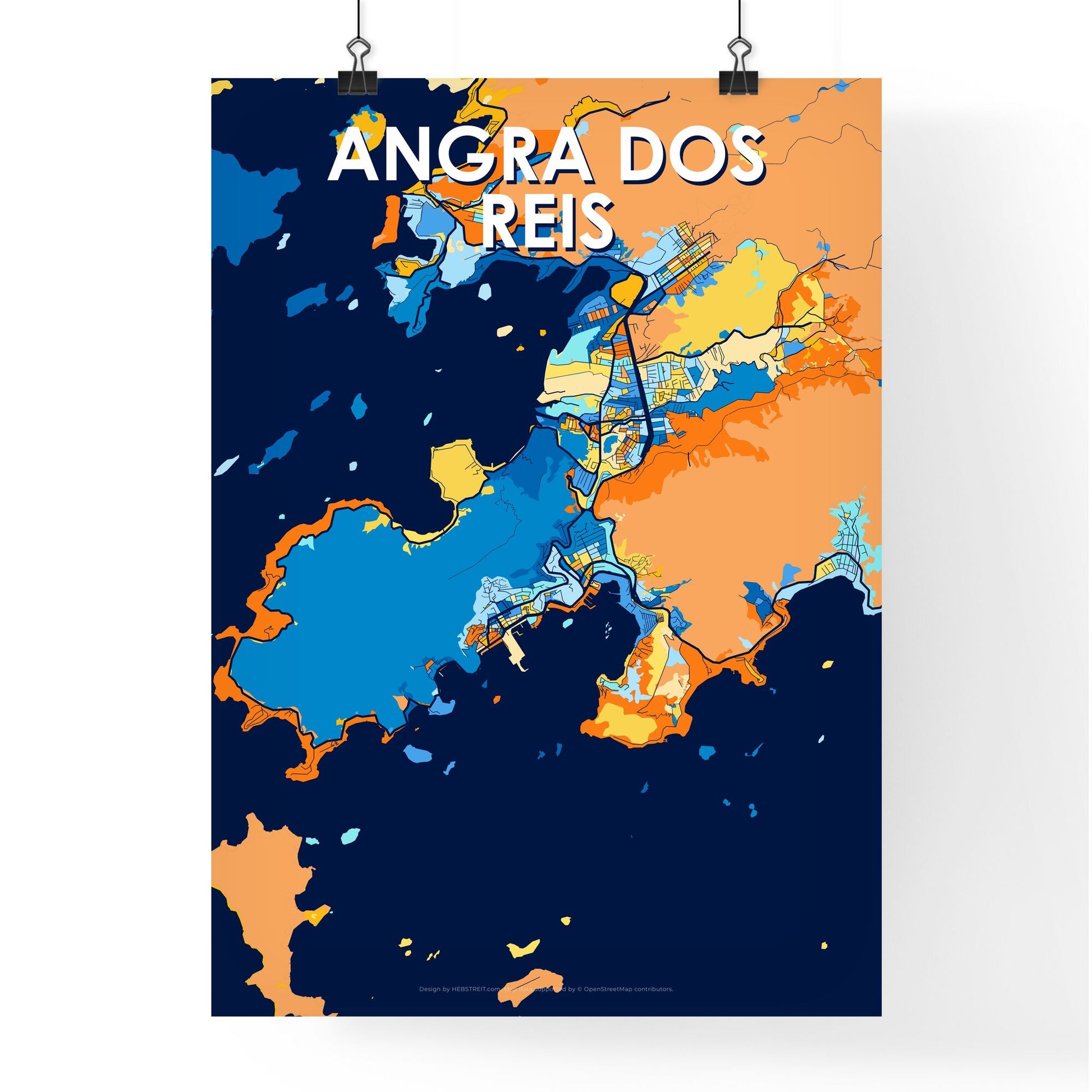 ANGRA DOS REIS BRAZIL Vibrant Colorful Art Map Poster Blue Orange