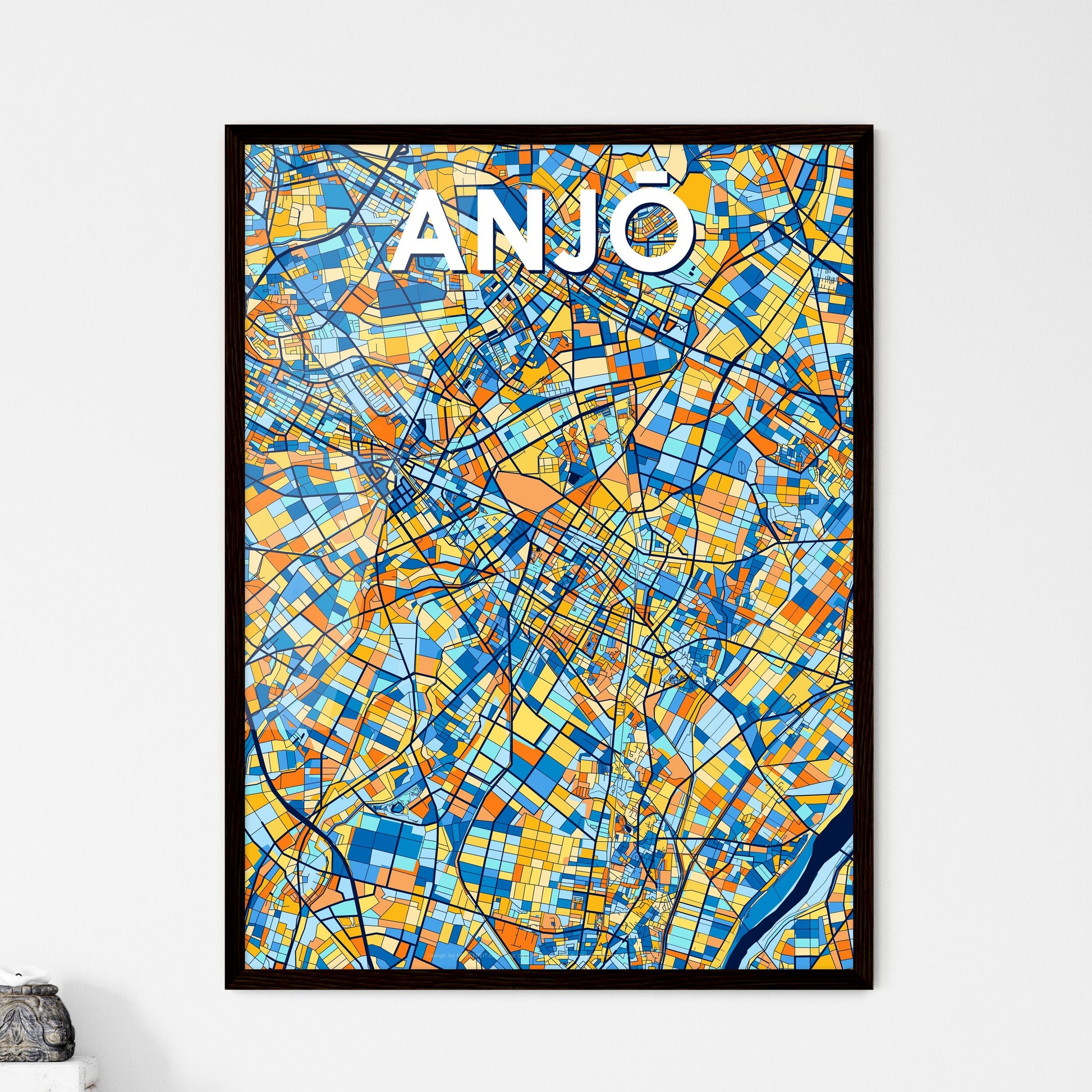 ANJŌ JAPAN Vibrant Colorful Art Map Poster Blue Orange