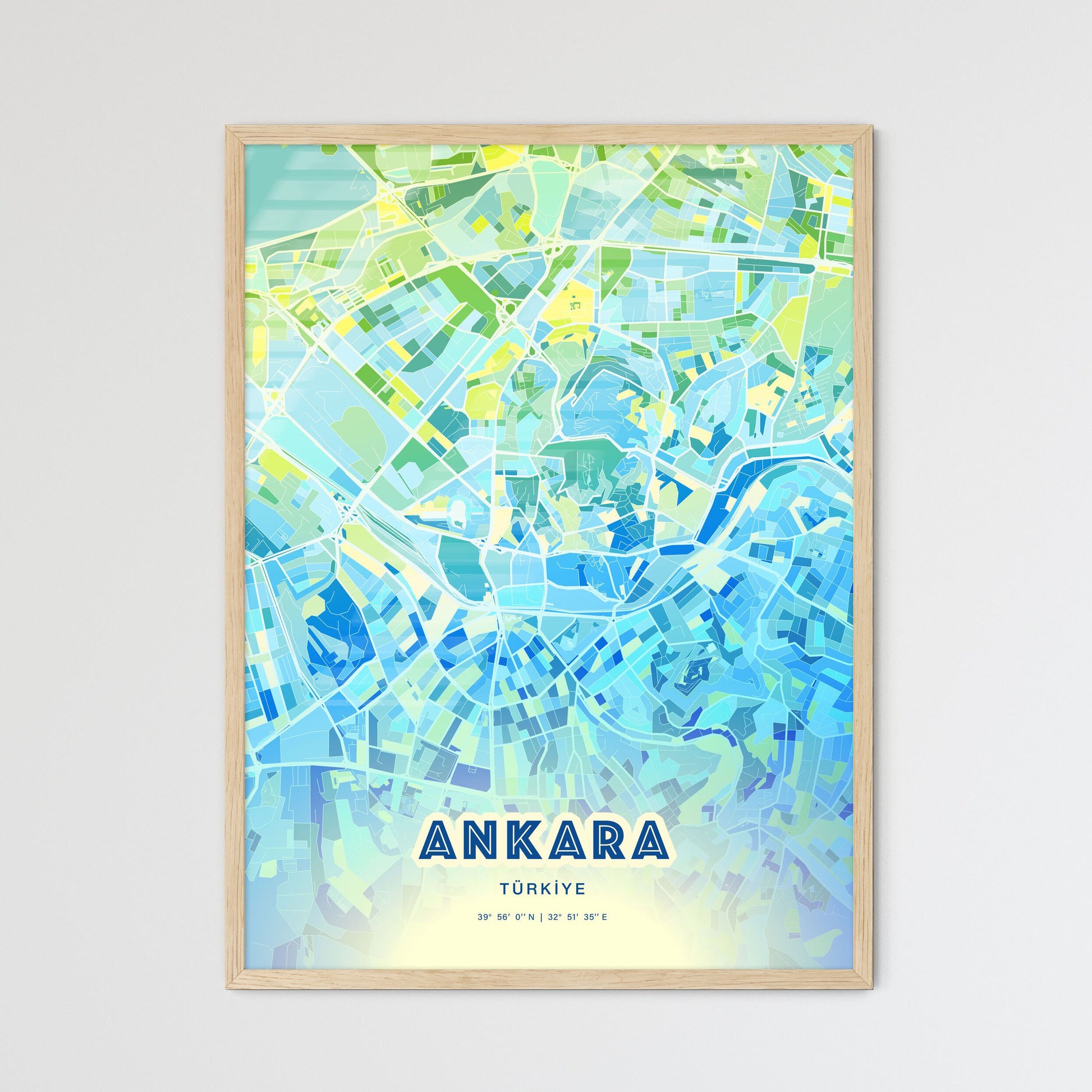 Colorful Ankara Turkey Fine Art Map Cool Blue