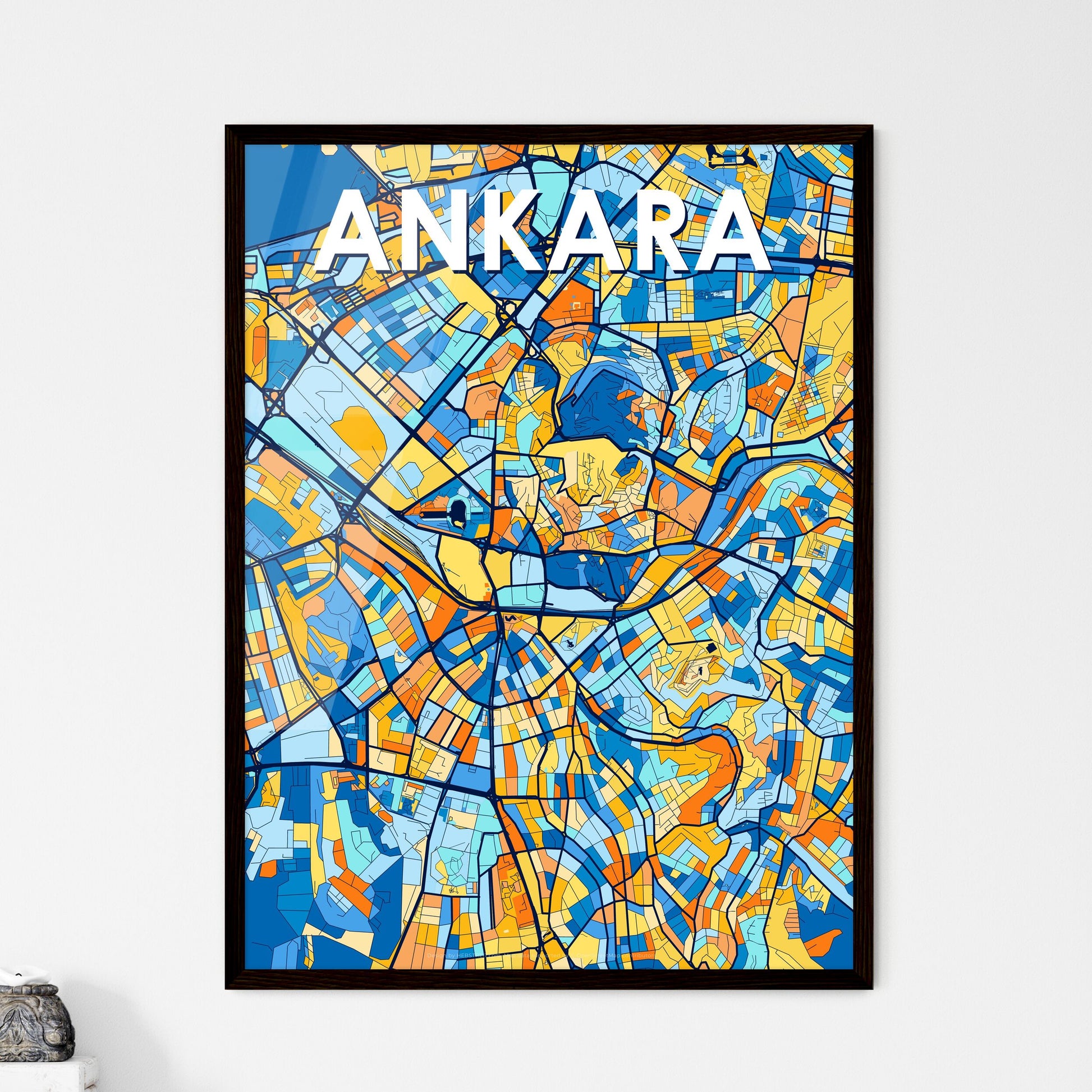 ANKARA TURKEY Vibrant Colorful Art Map Poster Blue Orange