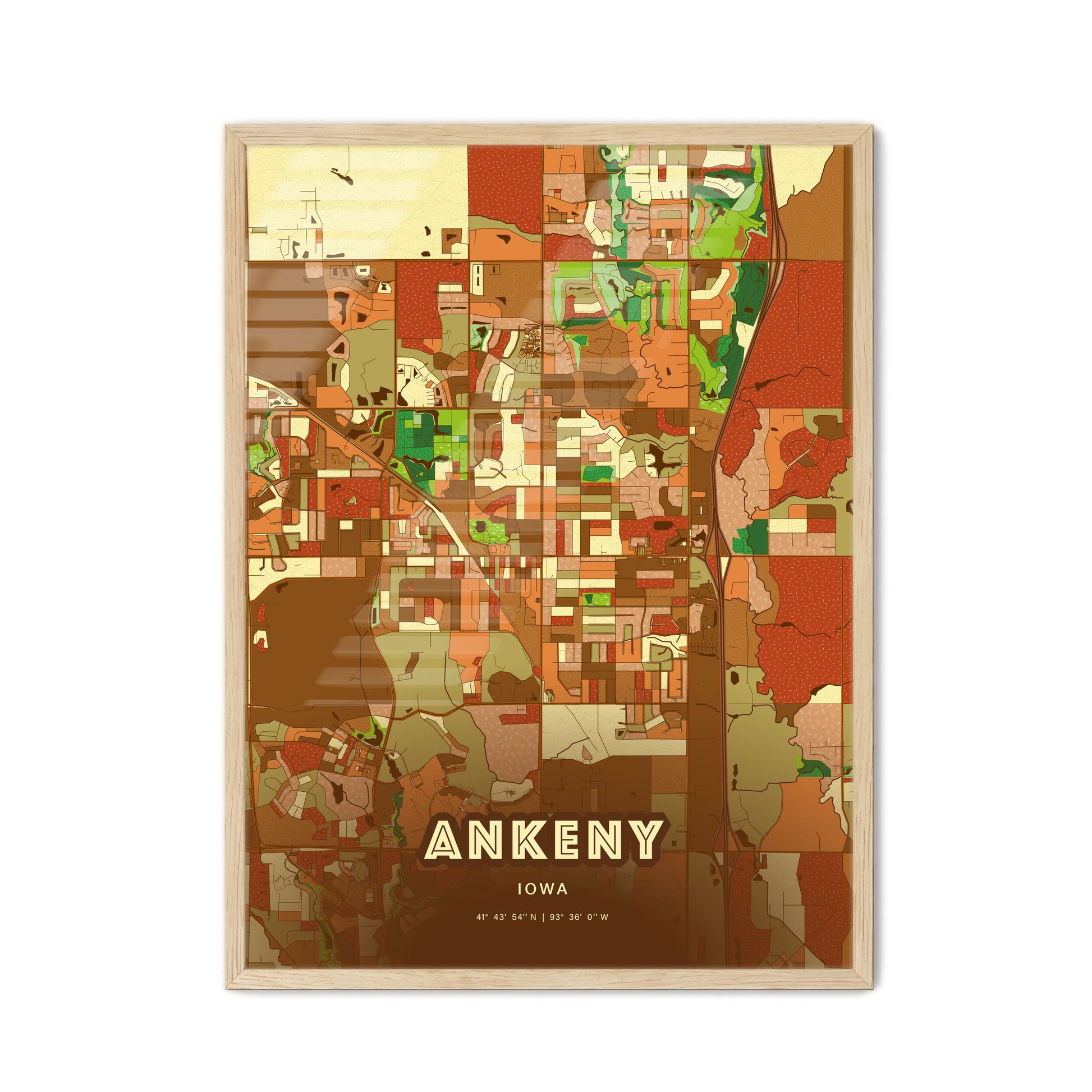 Colorful Ankeny Iowa Fine Art Map Farmhouse