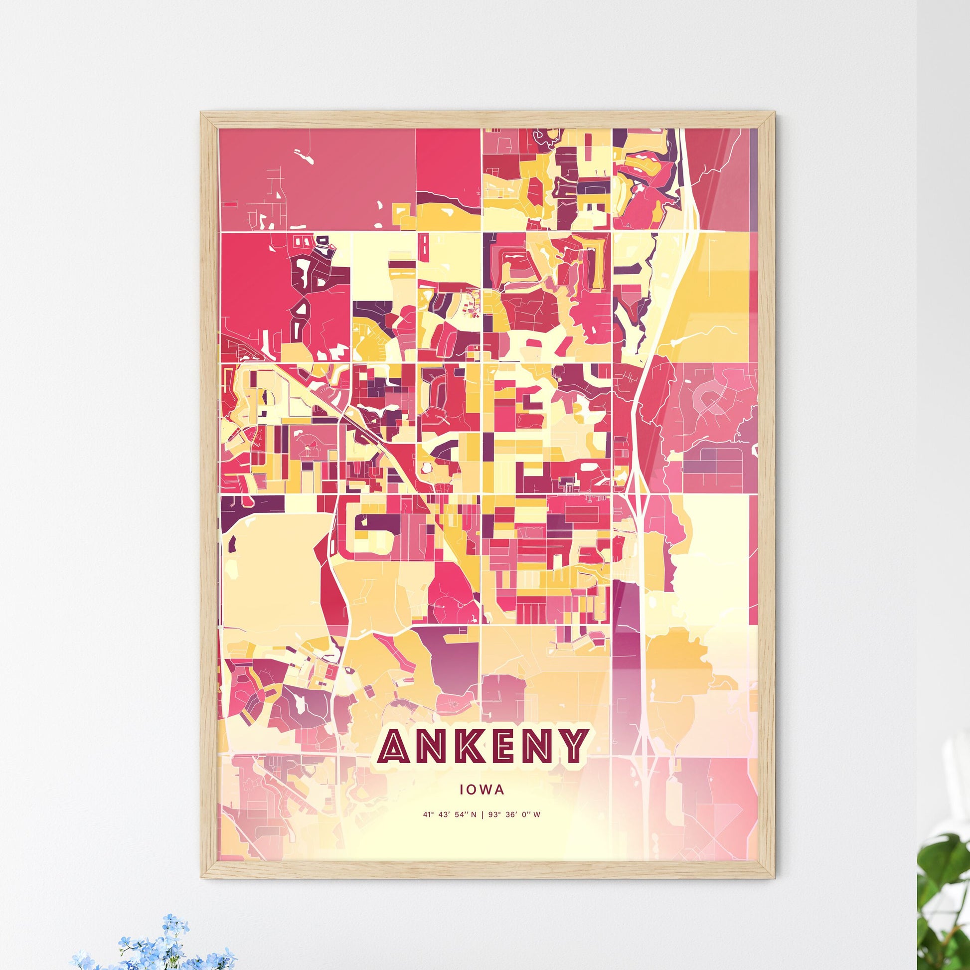 Colorful Ankeny Iowa Fine Art Map Hot Red