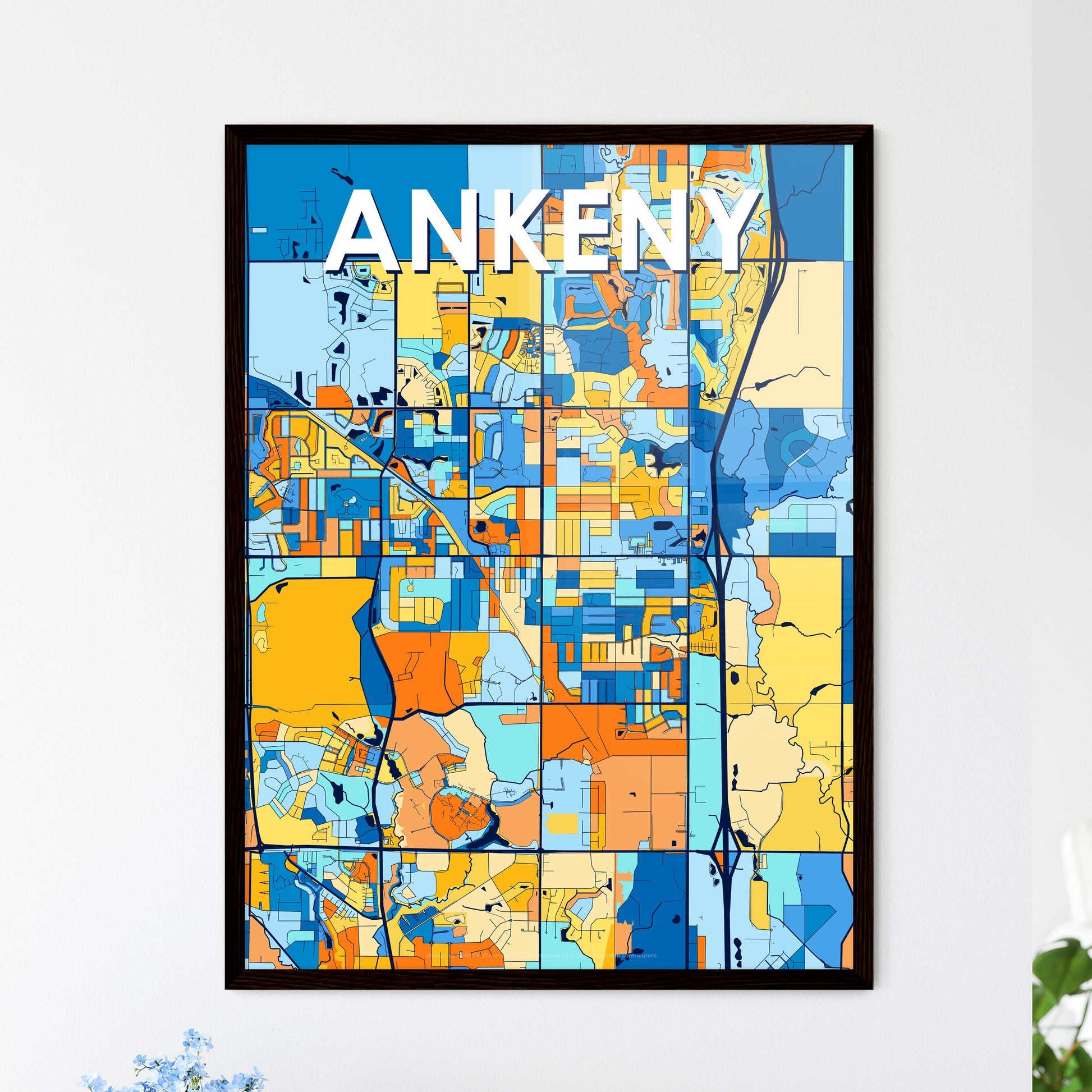 ANKENY IOWA Vibrant Colorful Art Map Poster Blue Orange