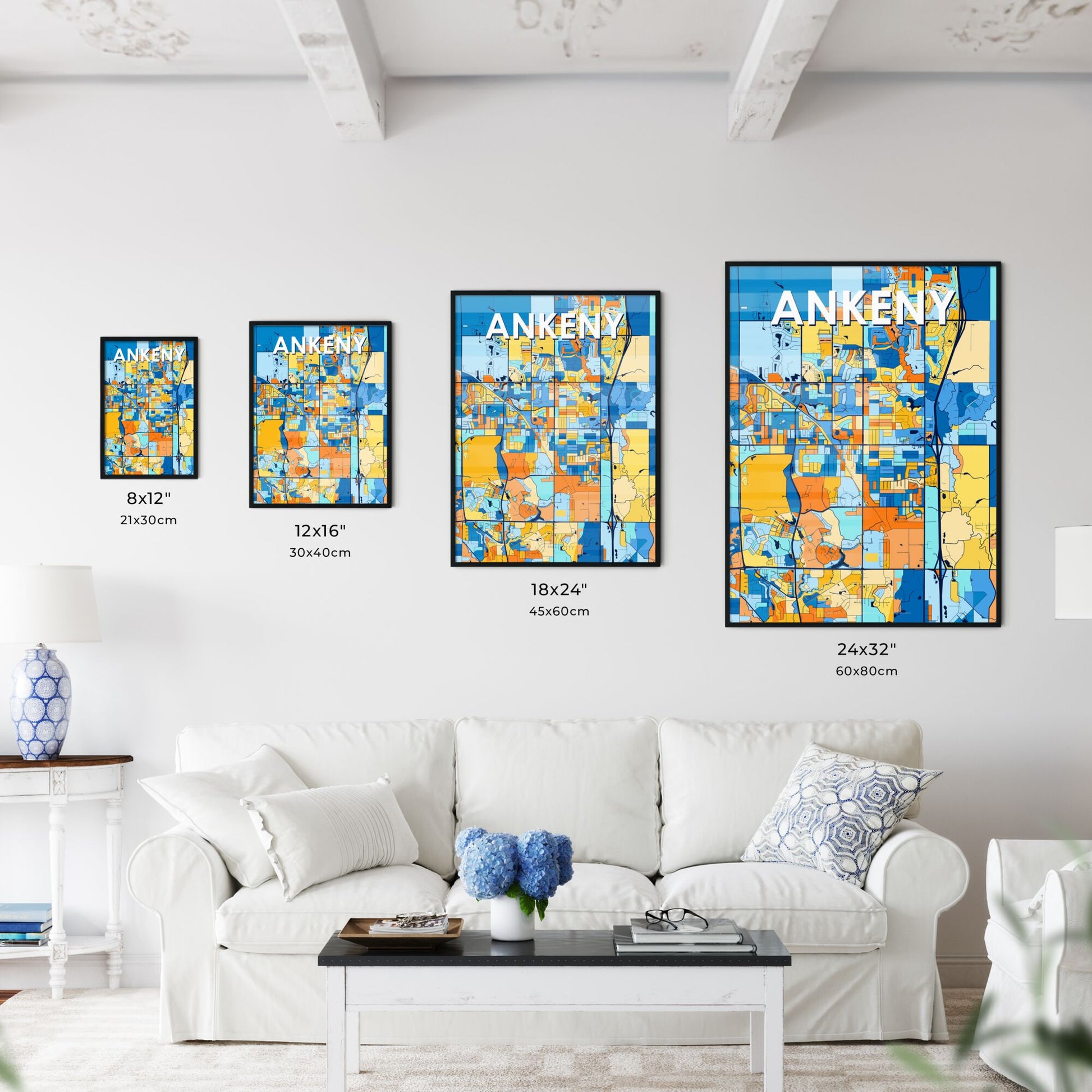 ANKENY IOWA Vibrant Colorful Art Map Poster Blue Orange