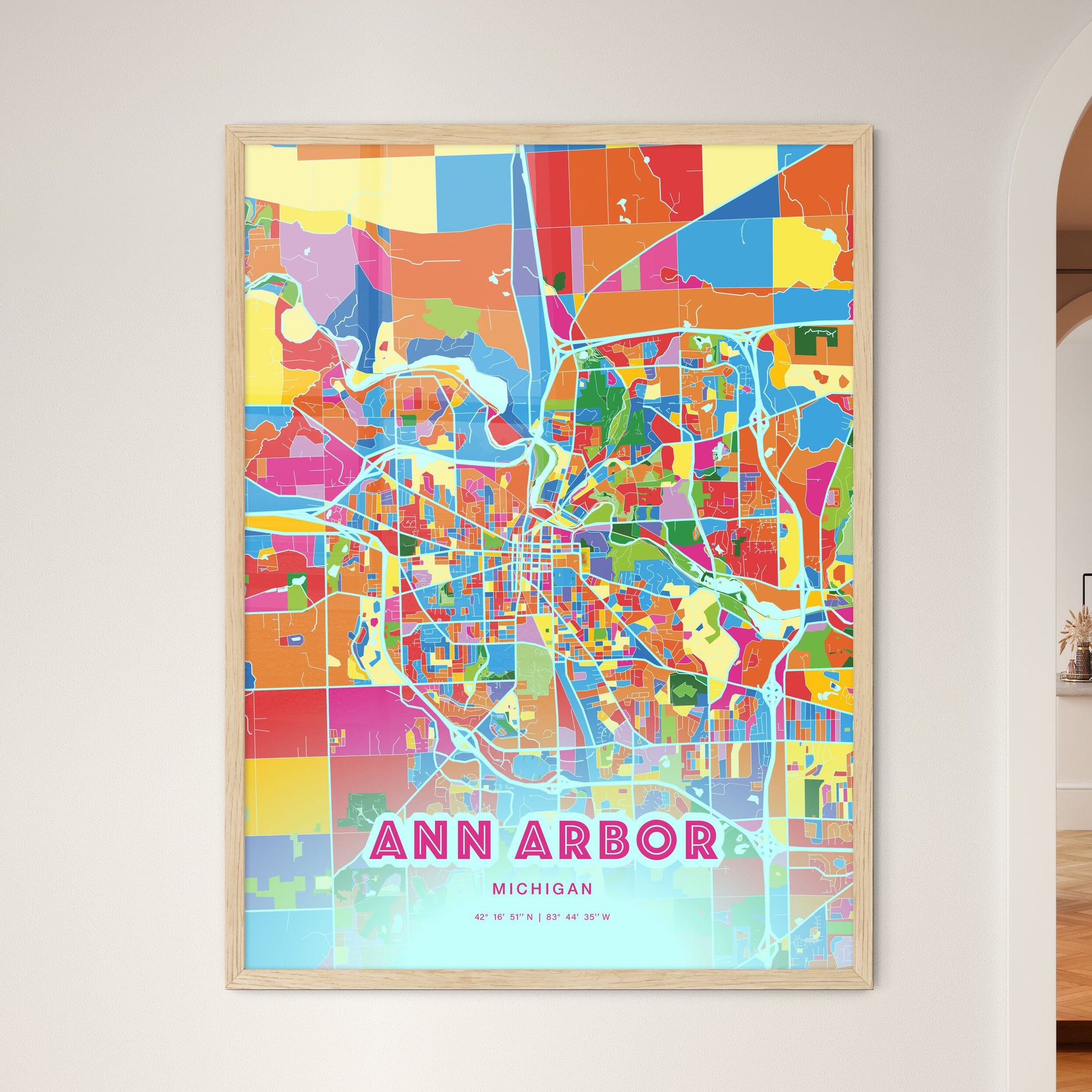 Colorful Ann Arbor Michigan Fine Art Map Crazy Colors