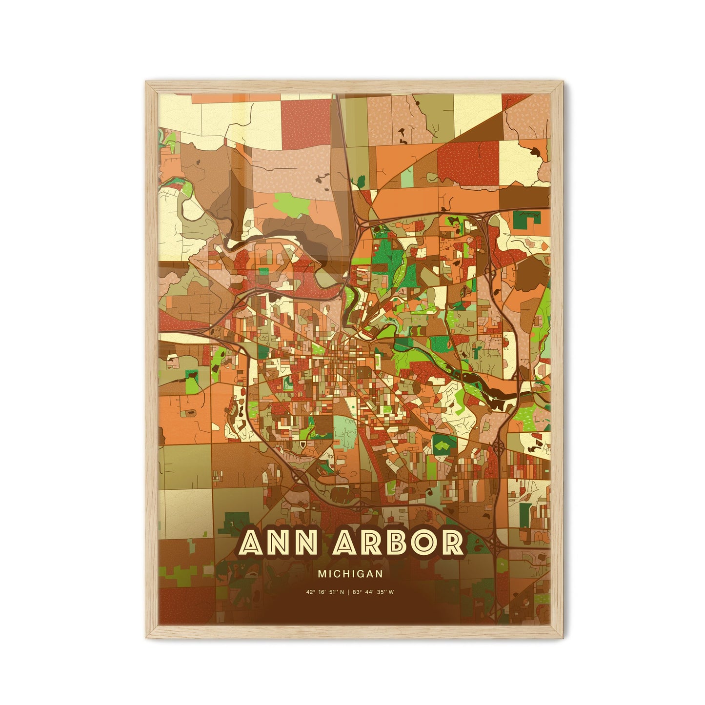 Colorful Ann Arbor Michigan Fine Art Map Farmhouse