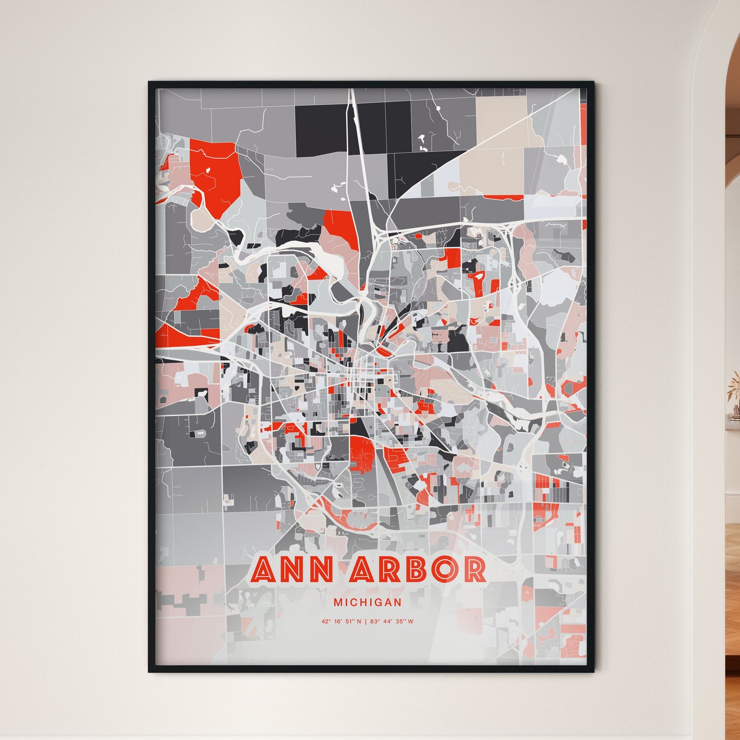 Colorful Ann Arbor Michigan Fine Art Map Modern Expressive